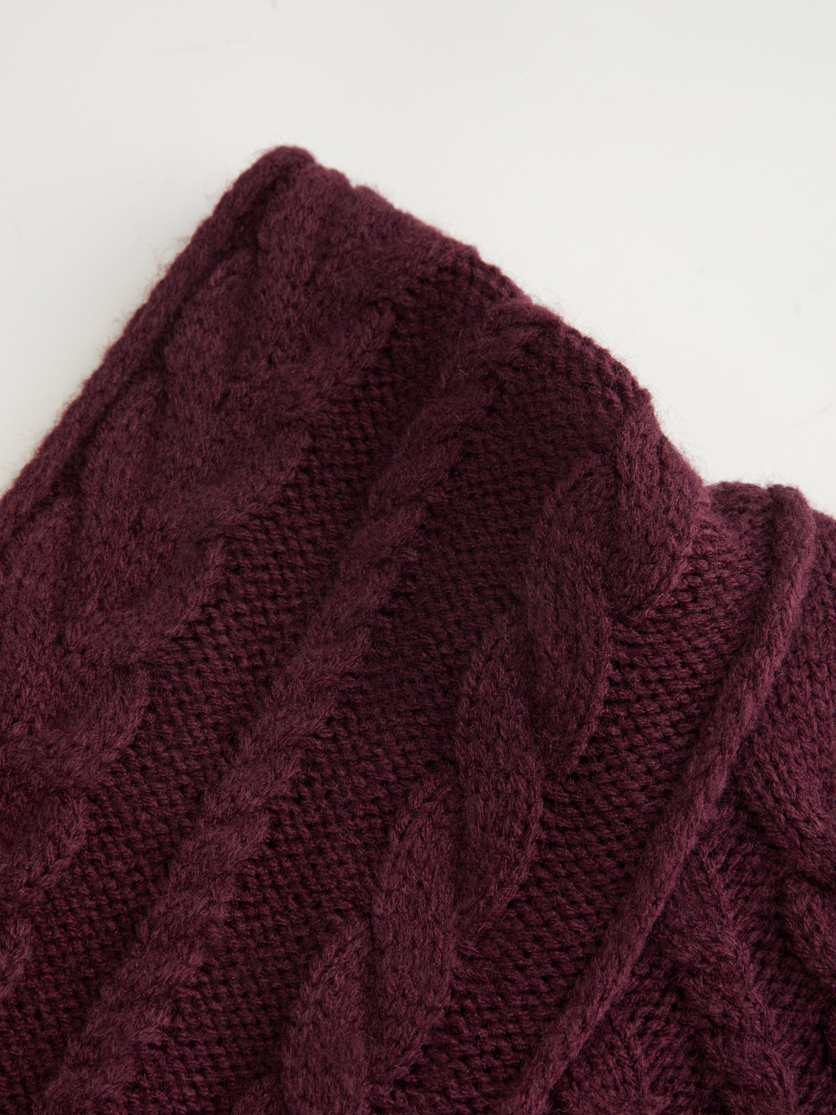 Cable Knit Off-shoulder Lantern Sleeve Oversized Top — Purple Fig