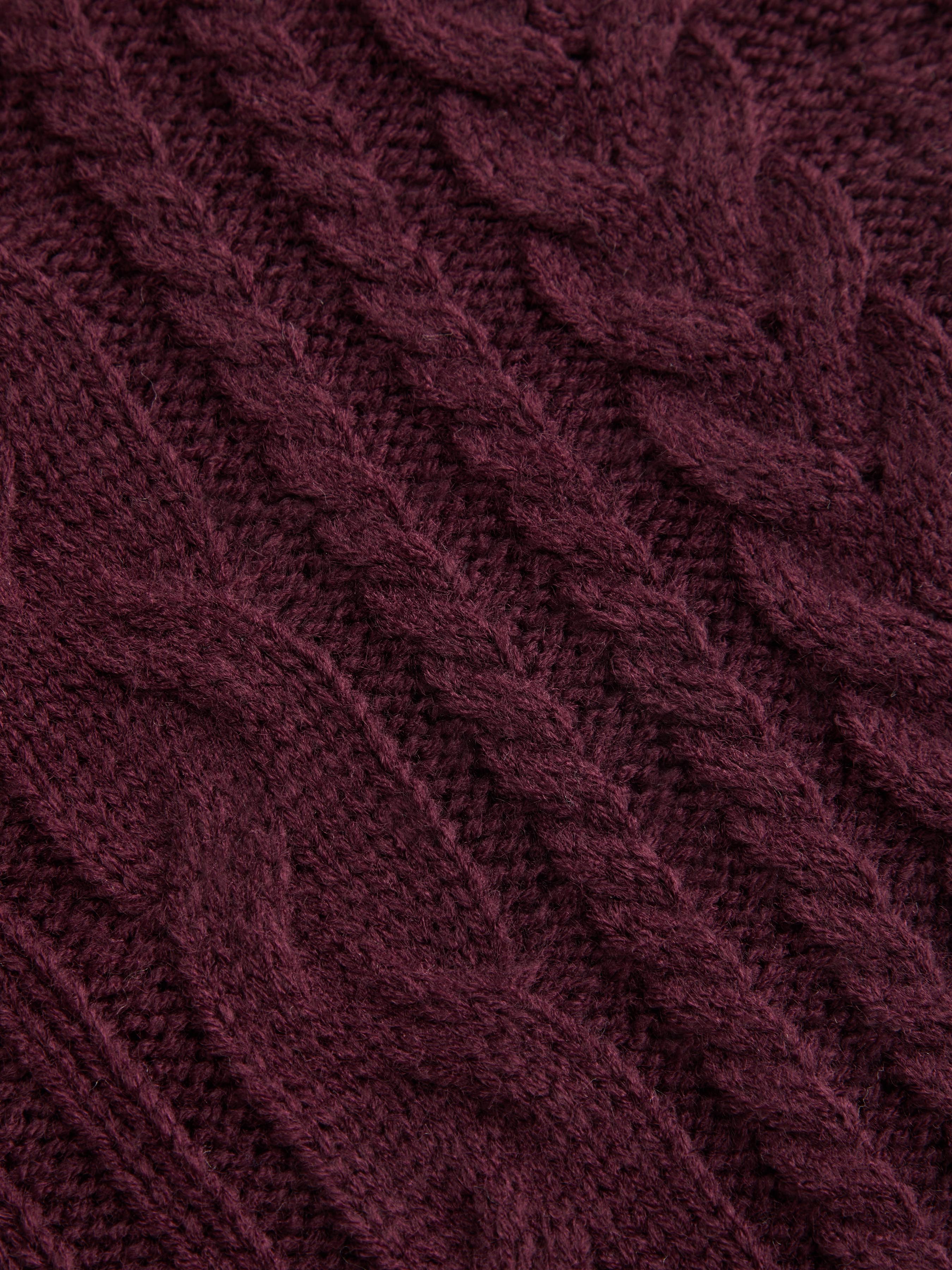 Cable Knit Off-shoulder Lantern Sleeve Oversized Top — Purple Fig