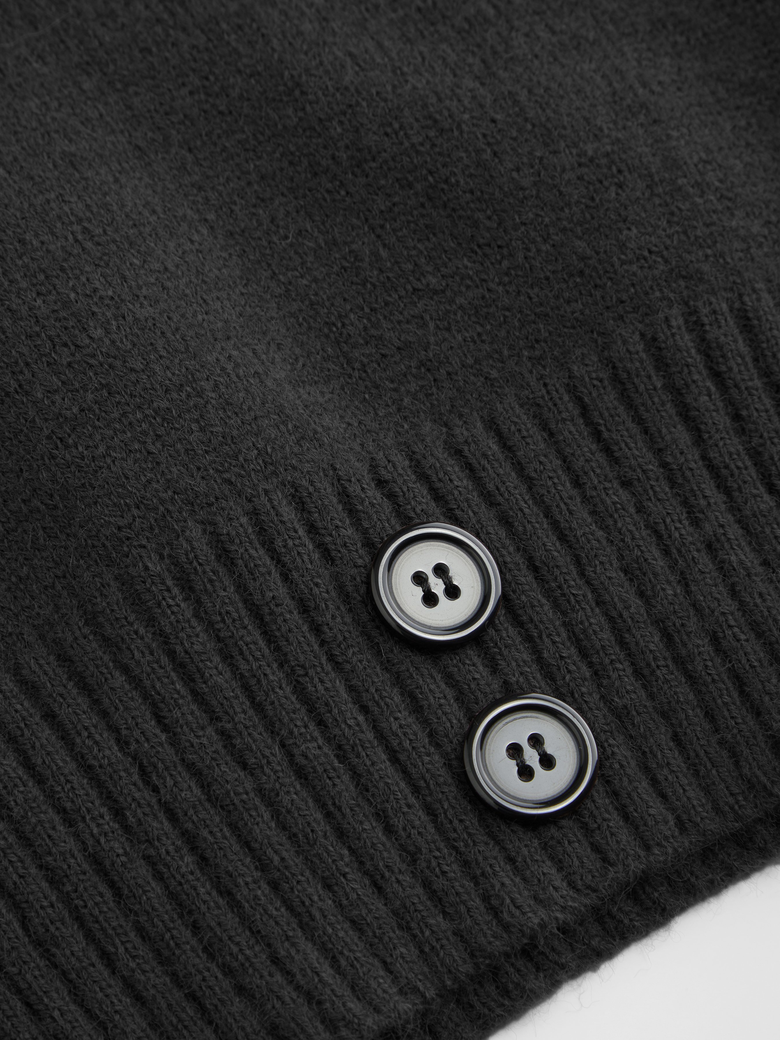 Knit Shawl V-neck Collar Button Detail Sweater — Black
