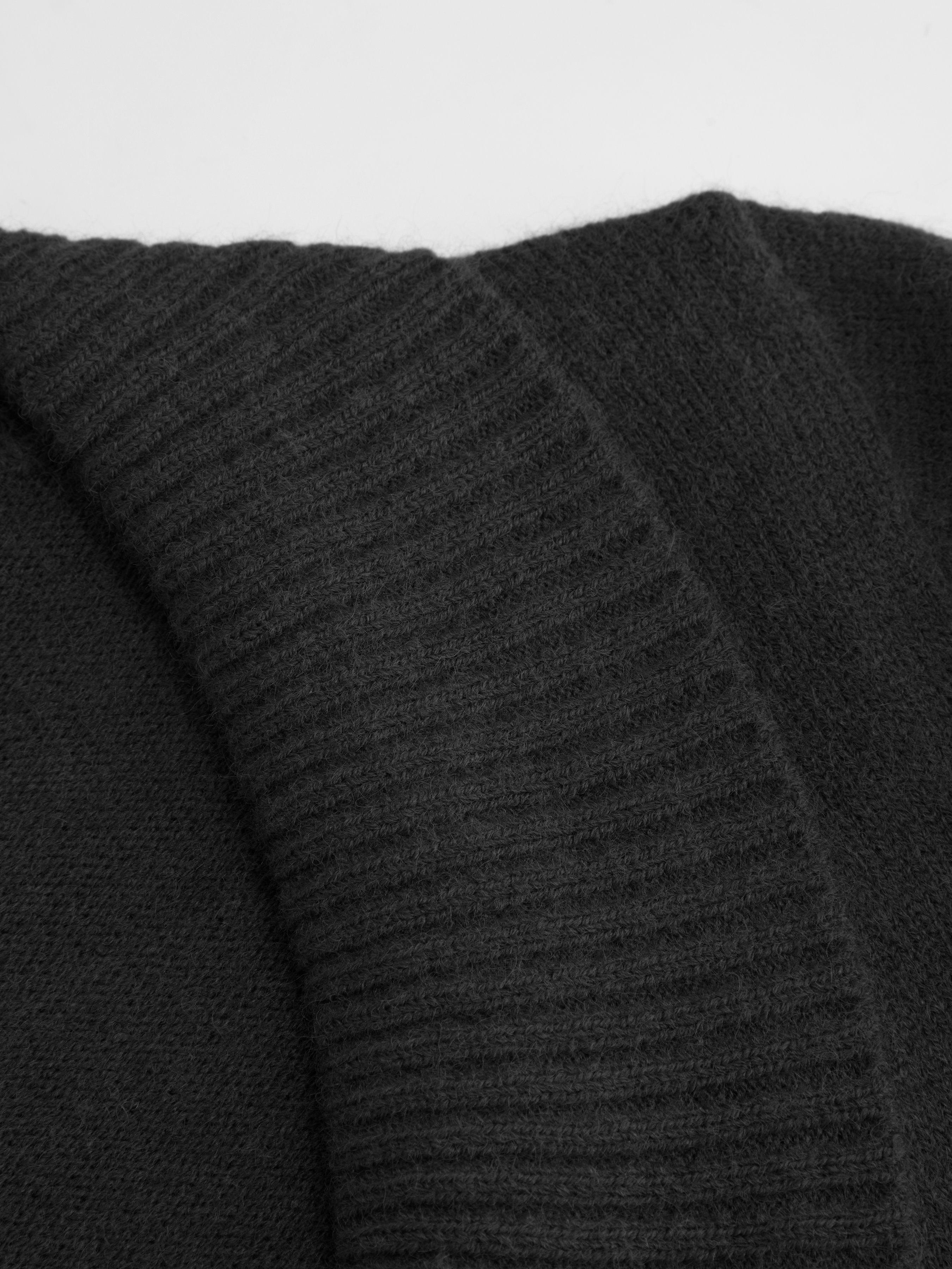 Knit Shawl V-neck Collar Button Detail Sweater — Black