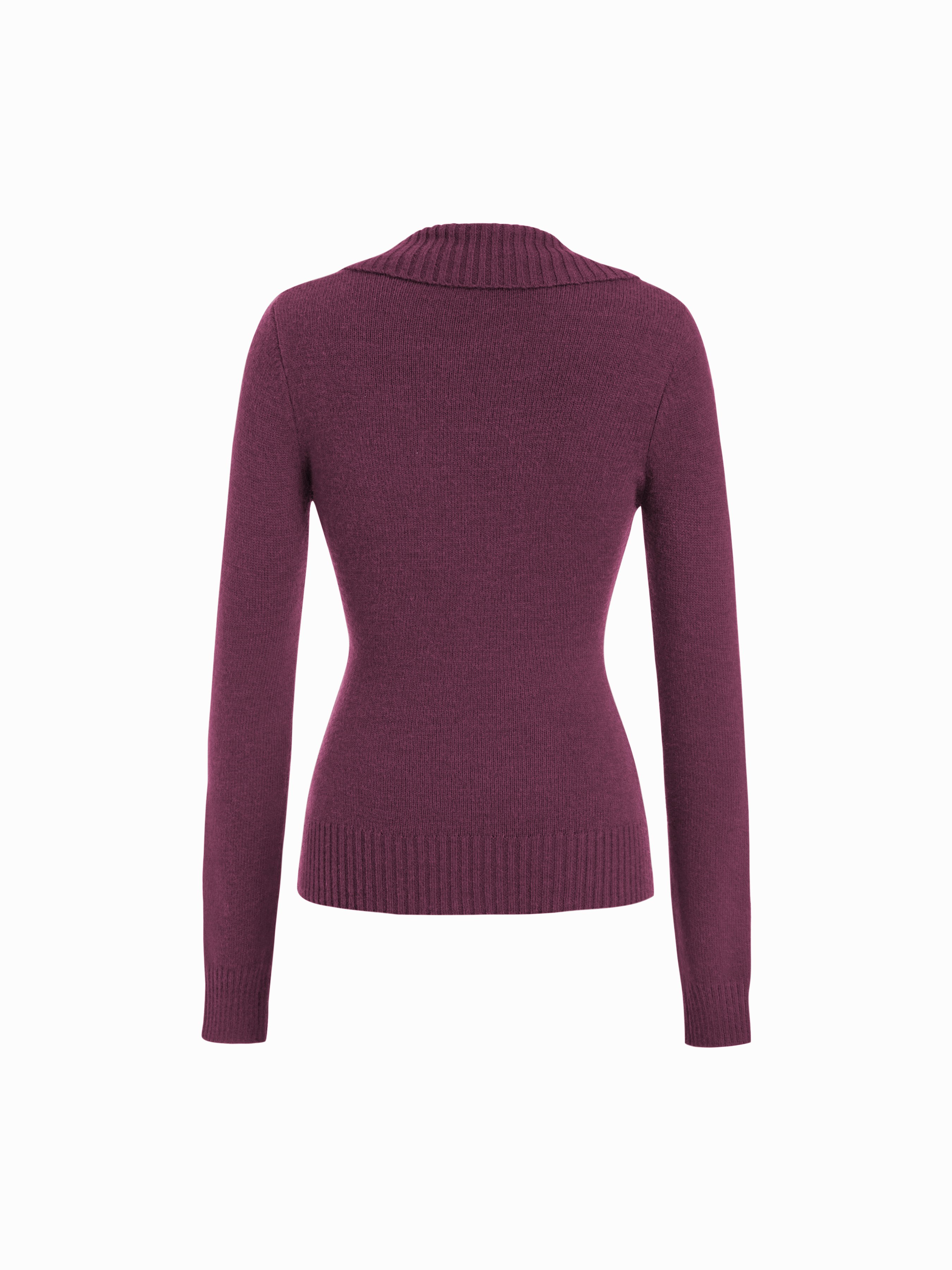 Knit Shawl V-neck Collar Button Detail Sweater — Purple Fig