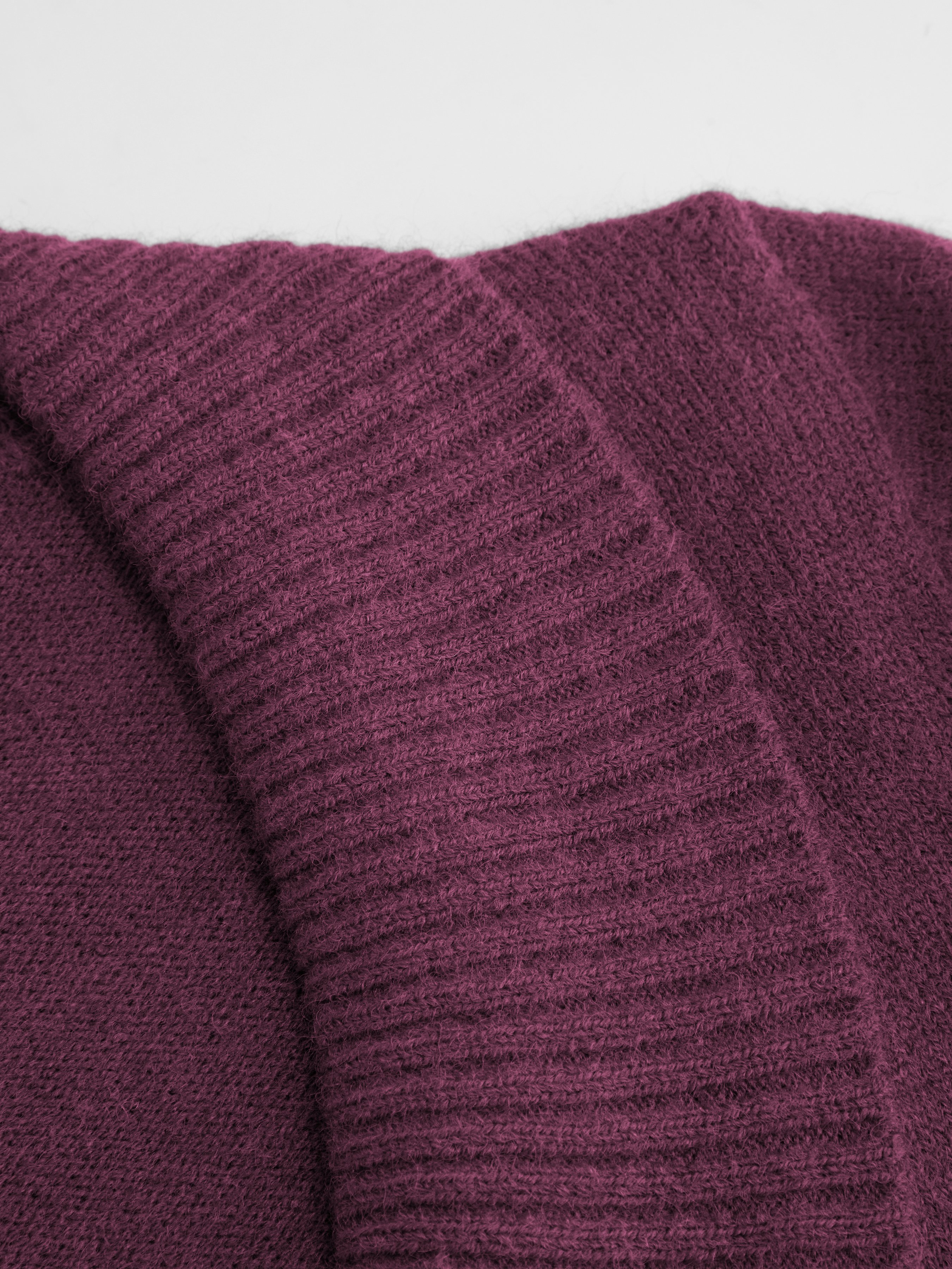Knit Shawl V-neck Collar Button Detail Sweater — Purple Fig