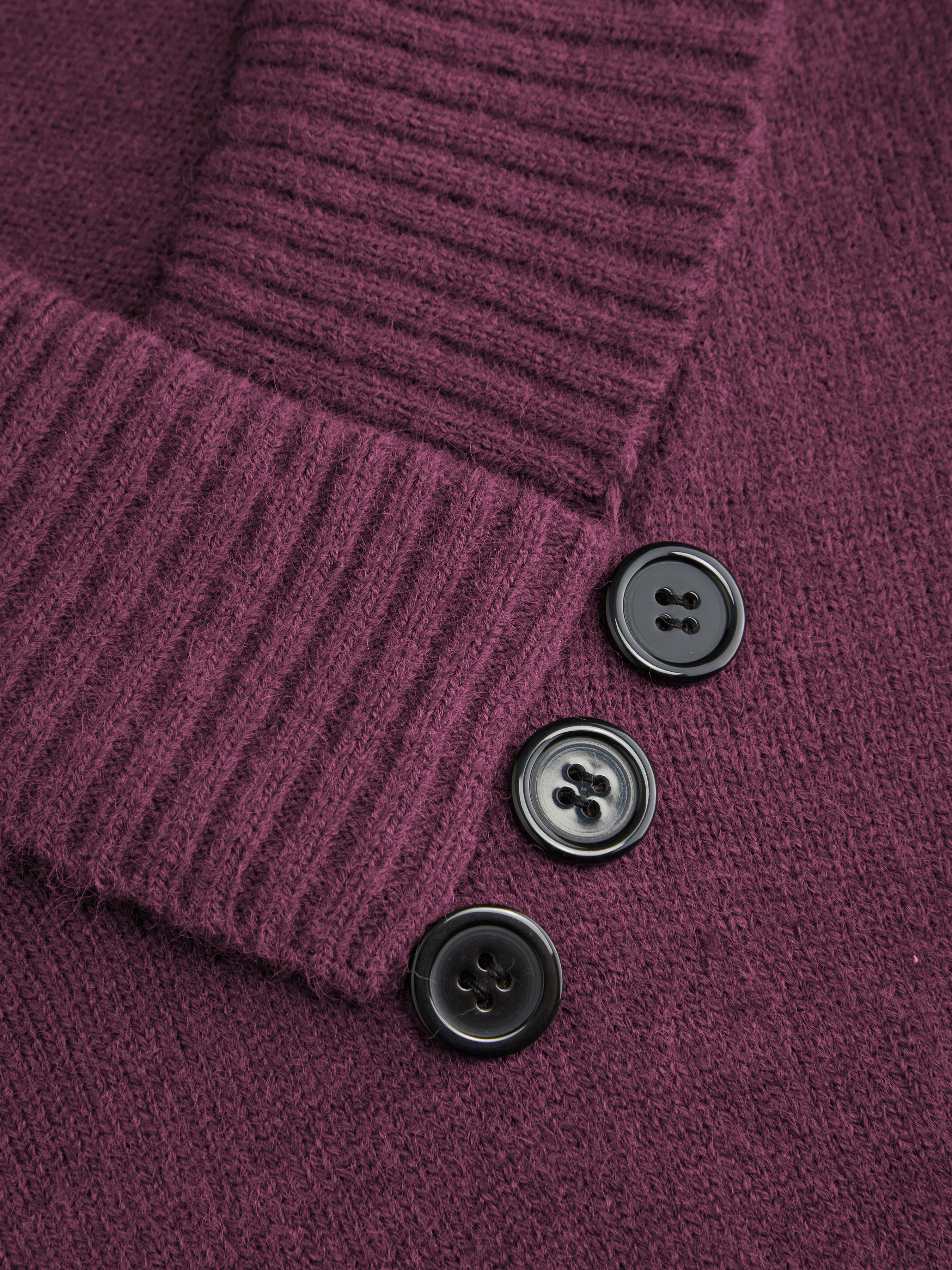 Knit Shawl V-neck Collar Button Detail Sweater — Purple Fig