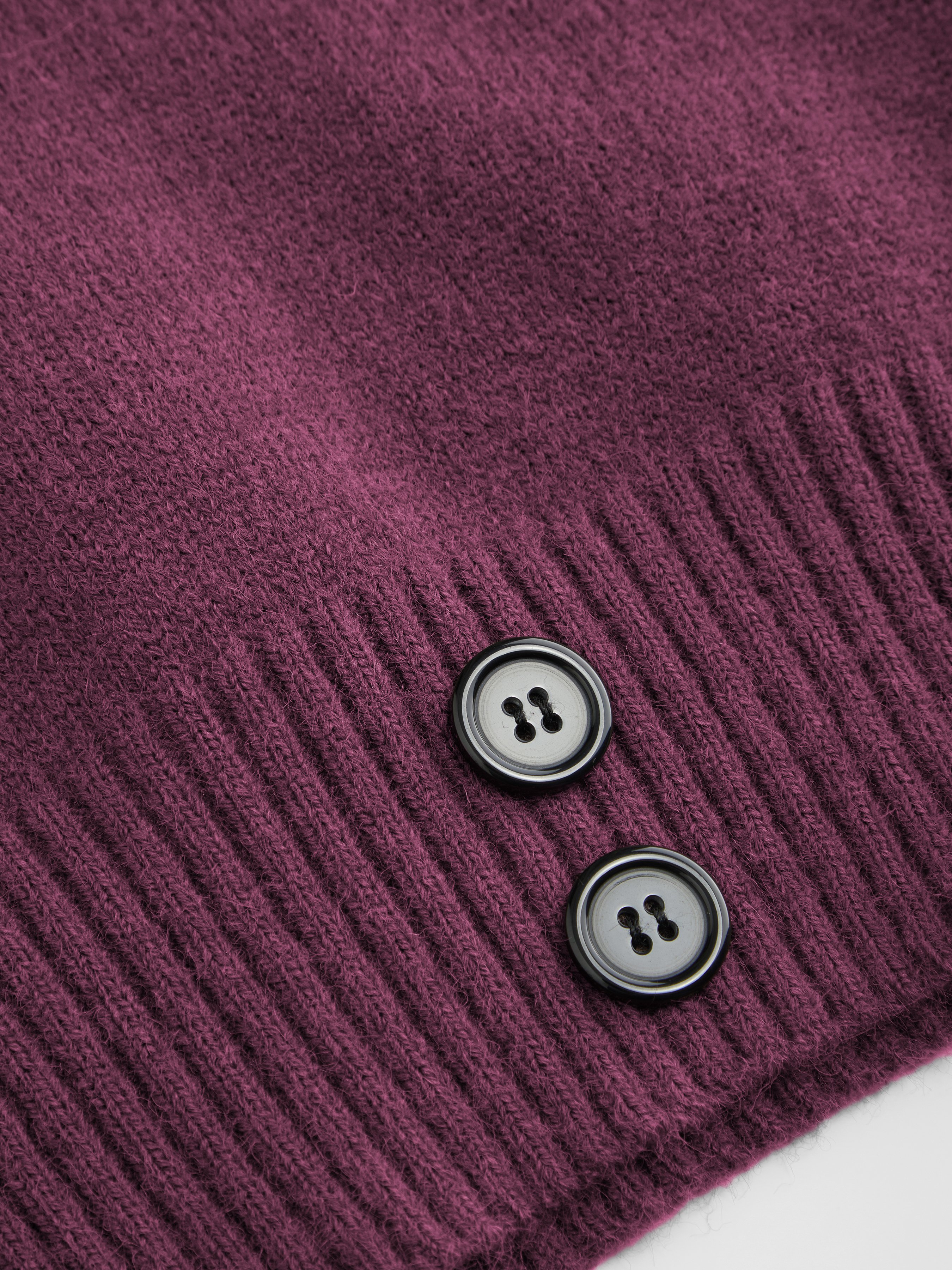 Knit Shawl V-neck Collar Button Detail Sweater — Purple Fig