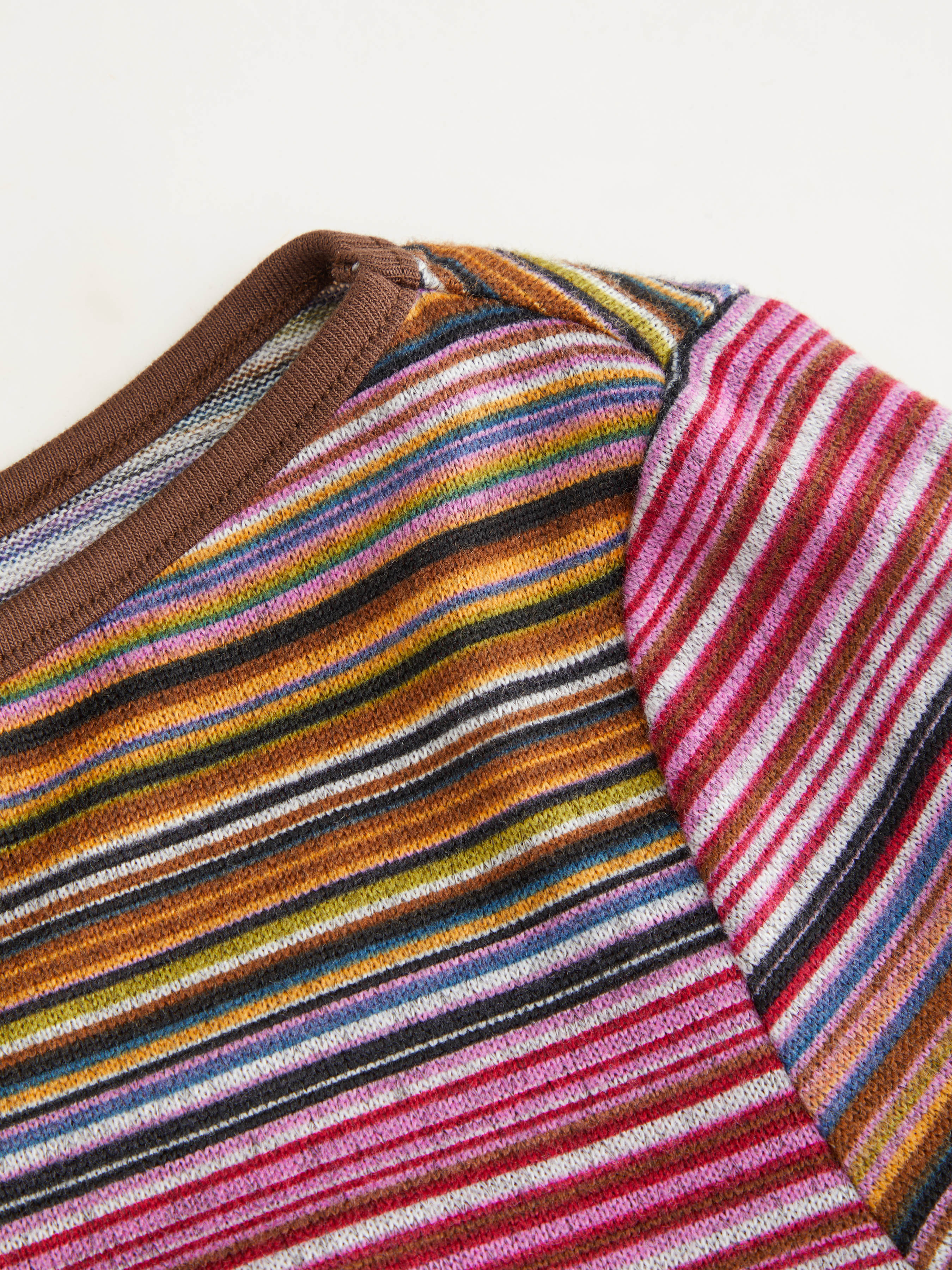 Striped Boat Neck Bell Sleeve Slim Tee — Pink