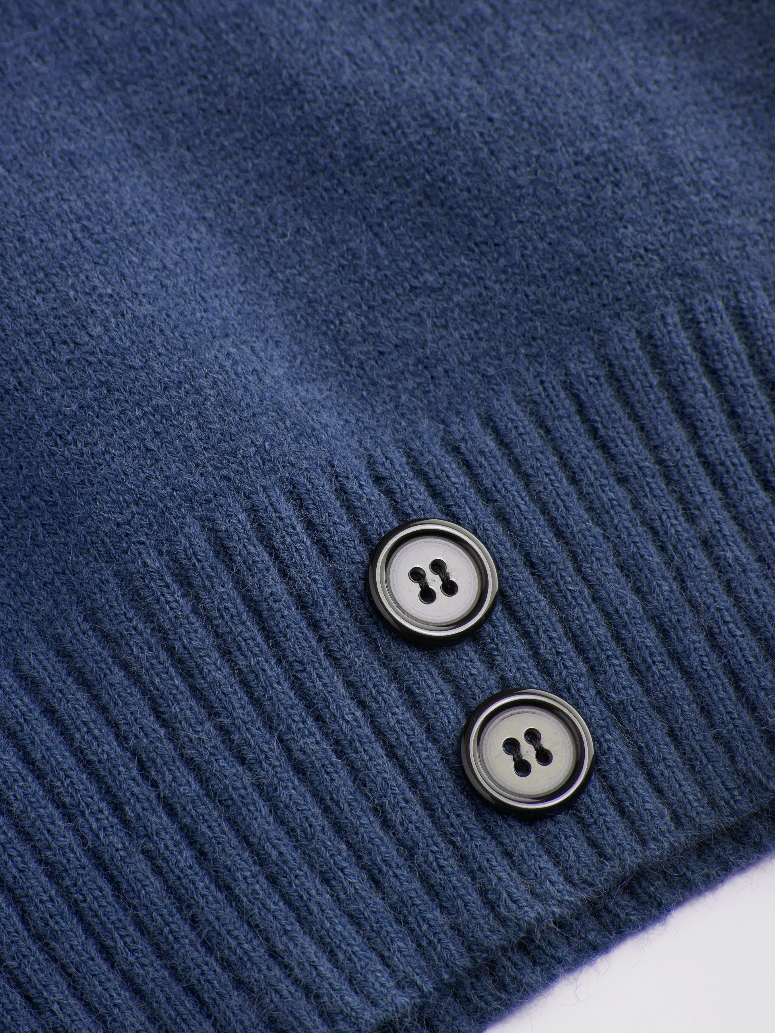 Knit Shawl V-neck Collar Button Detail Sweater — Mid Blue