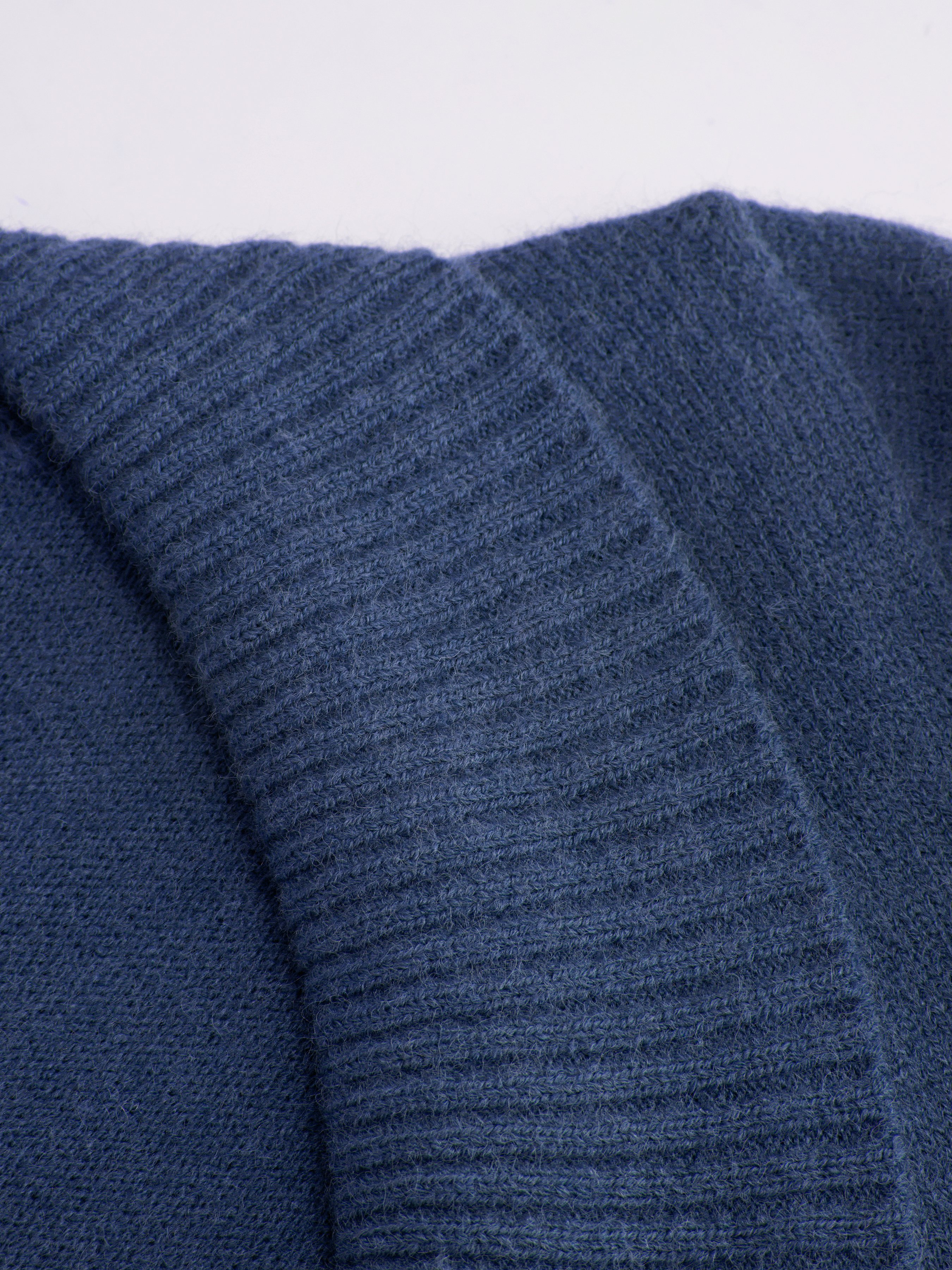 Knit Shawl V-neck Collar Button Detail Sweater — Mid Blue
