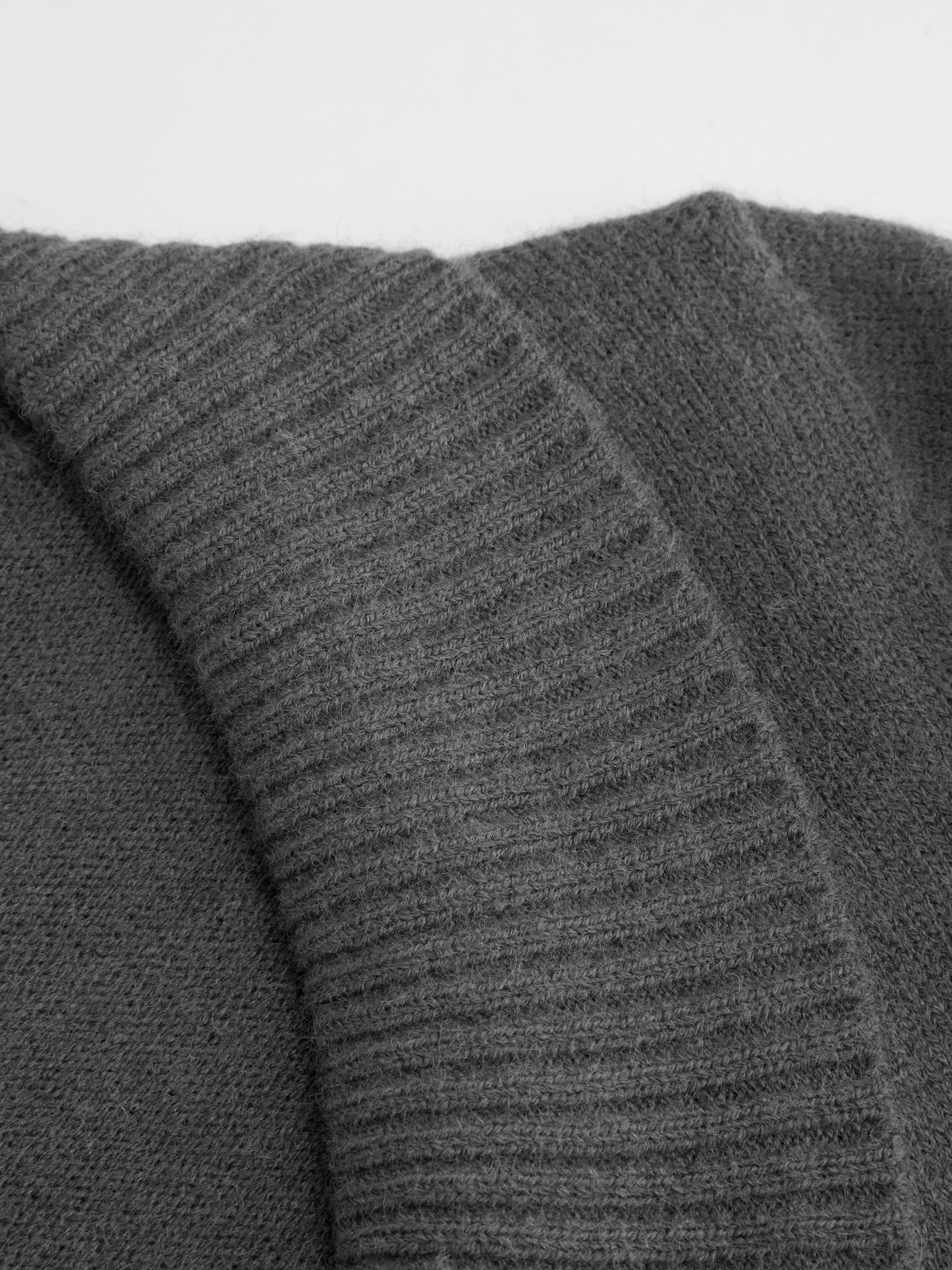 Knit Shawl V-neck Collar Button Detail Sweater — Grey