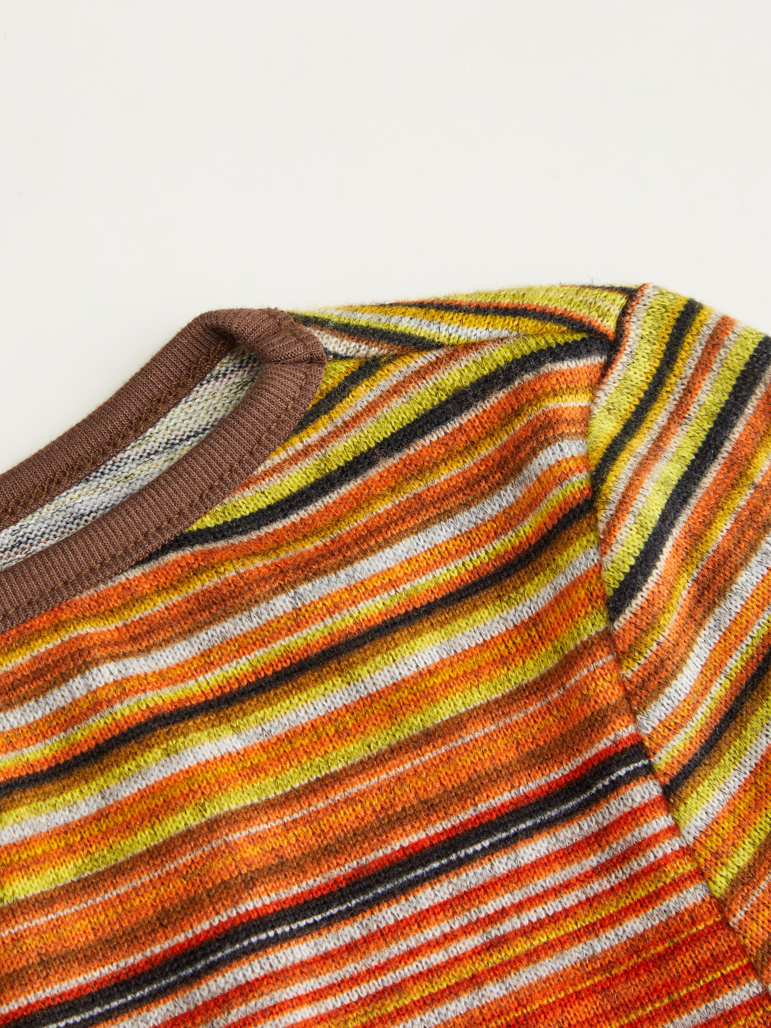 Striped Boat Neck Bell Sleeve Slim Tee — Orange
