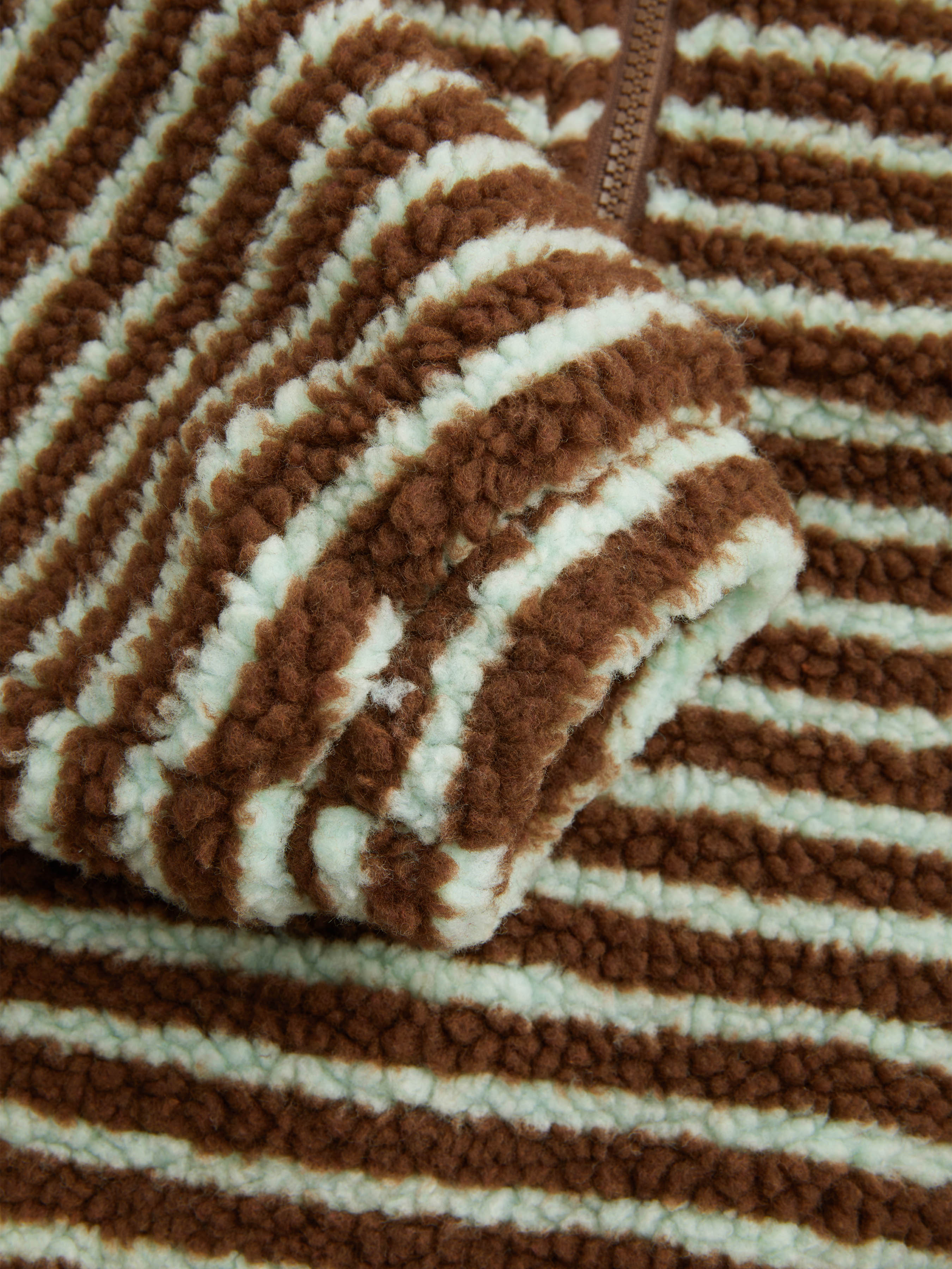 Fleece Stripe Stand Collar Drawstring Half Zip Oversized Sweatshirt — Chocolate