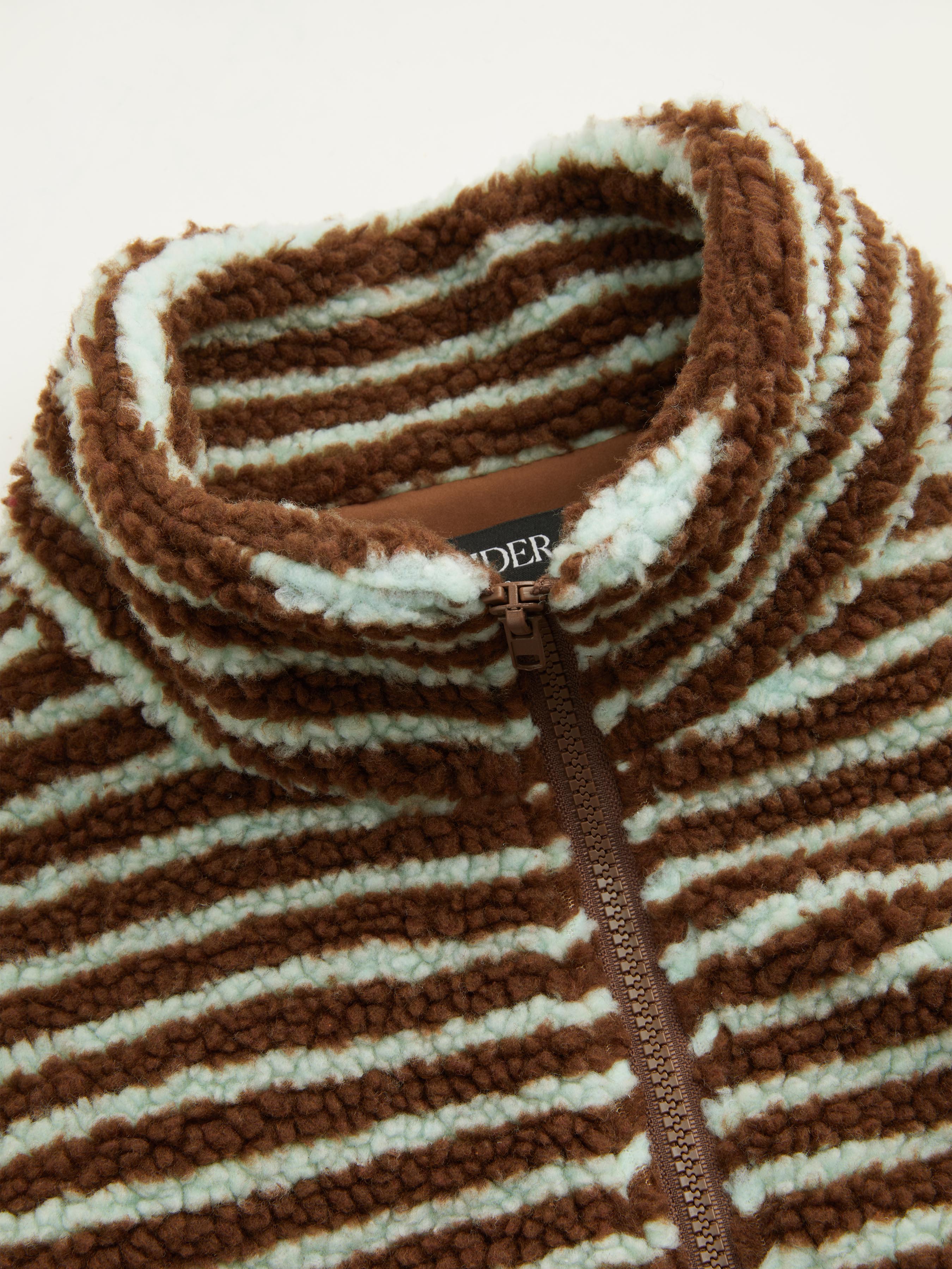 Fleece Stripe Stand Collar Drawstring Half Zip Oversized Sweatshirt — Chocolate