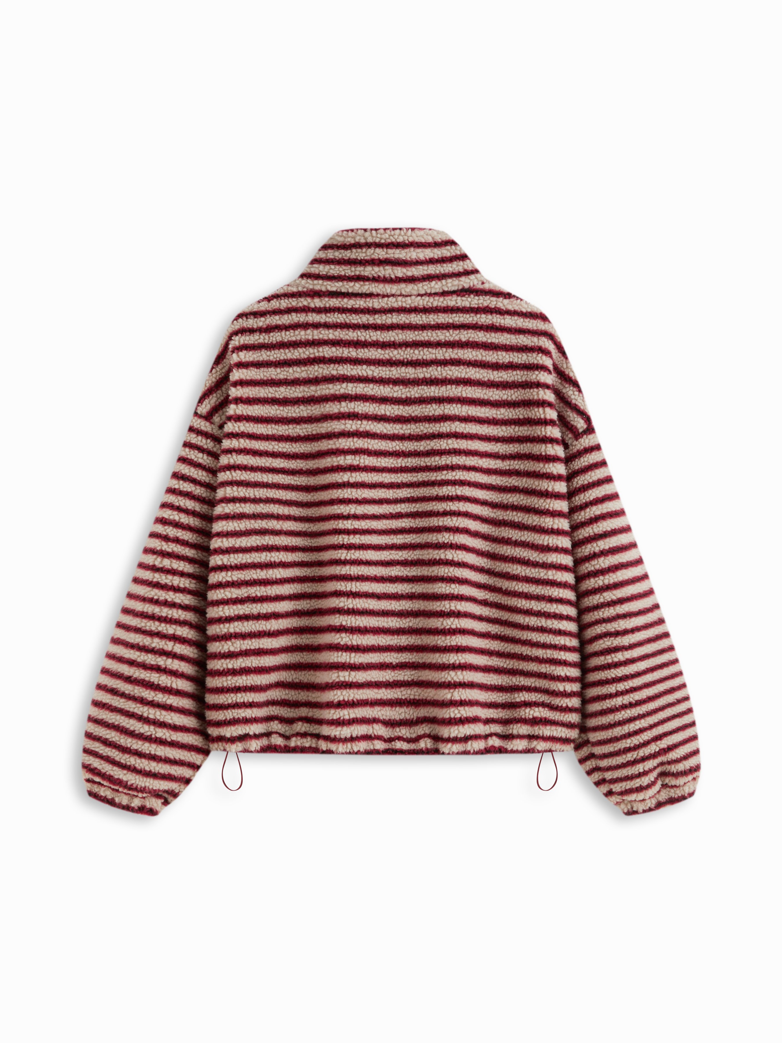 Fleece Stripe Stand Collar Drawstring Half Zip Oversized Sweatshirt — Wine