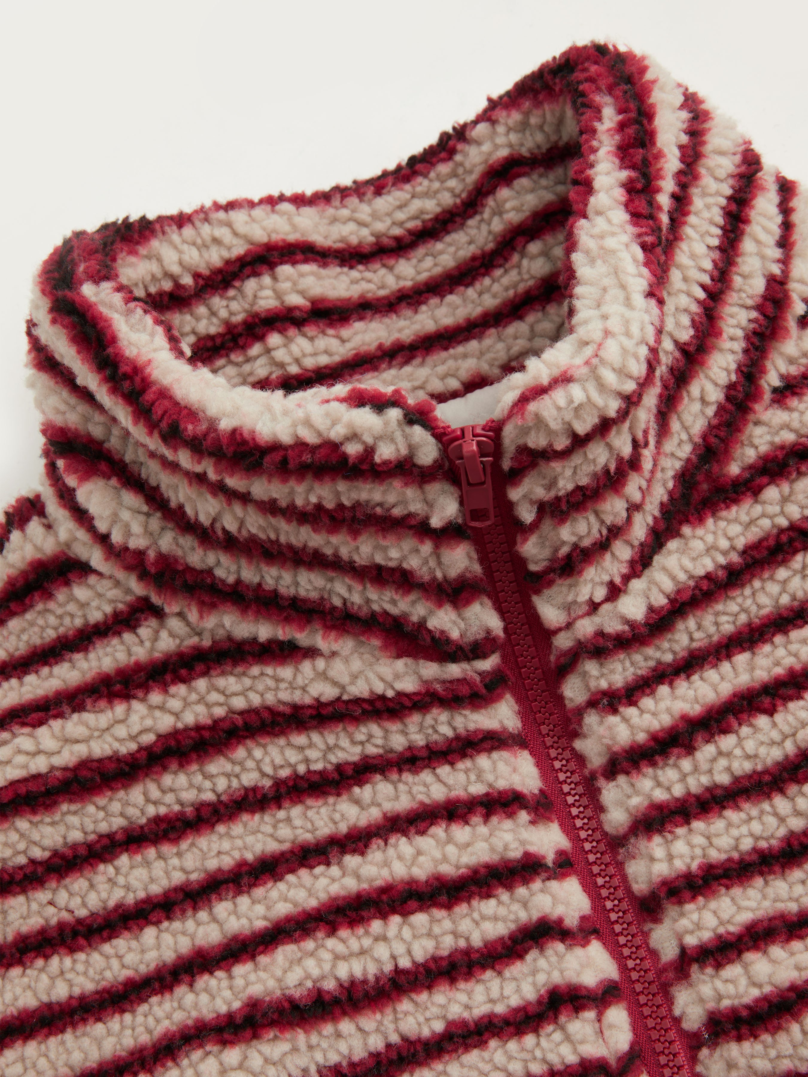 Fleece Stripe Stand Collar Drawstring Half Zip Oversized Sweatshirt — Wine