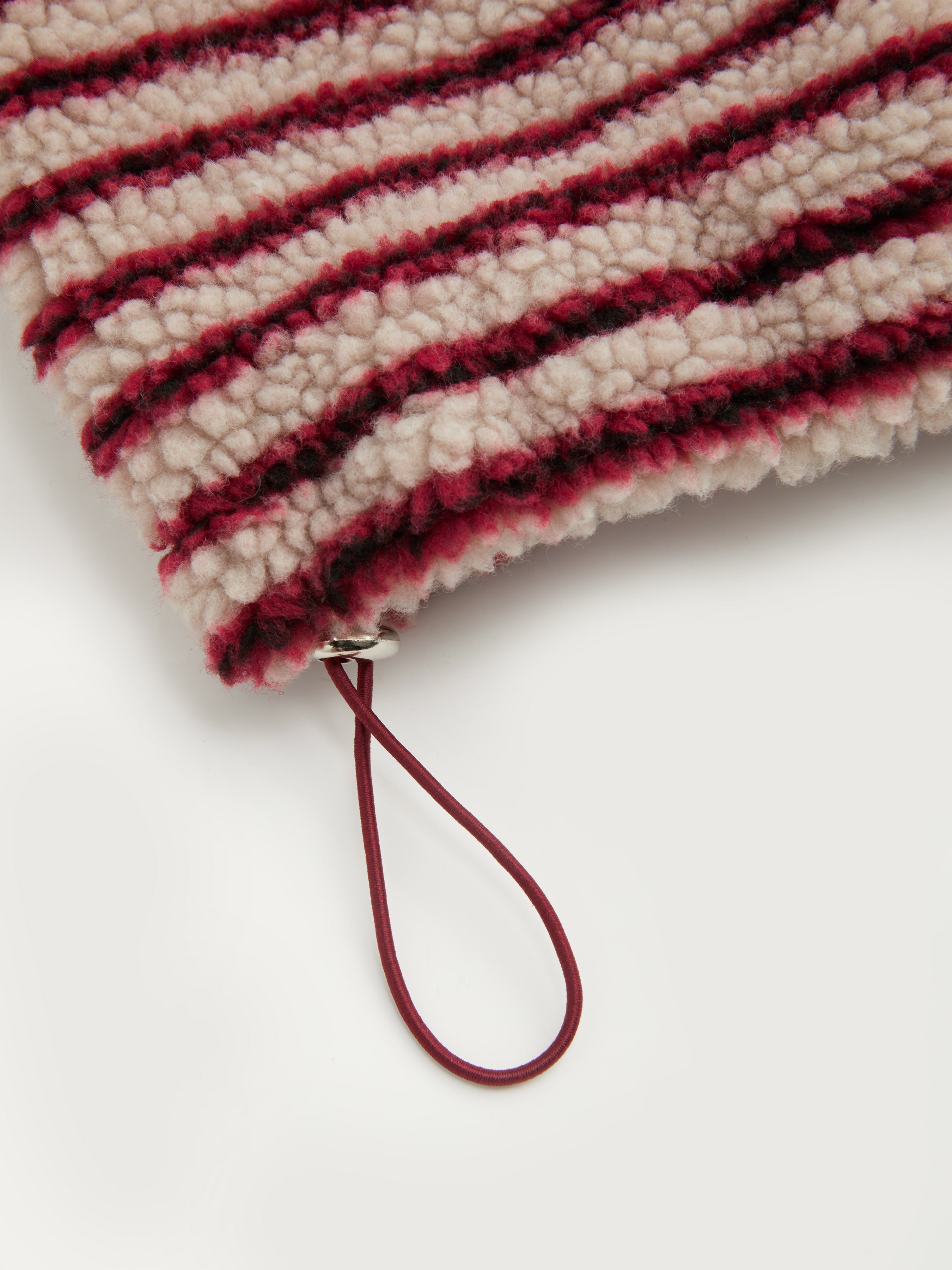 Fleece Stripe Stand Collar Drawstring Half Zip Oversized Sweatshirt — Wine