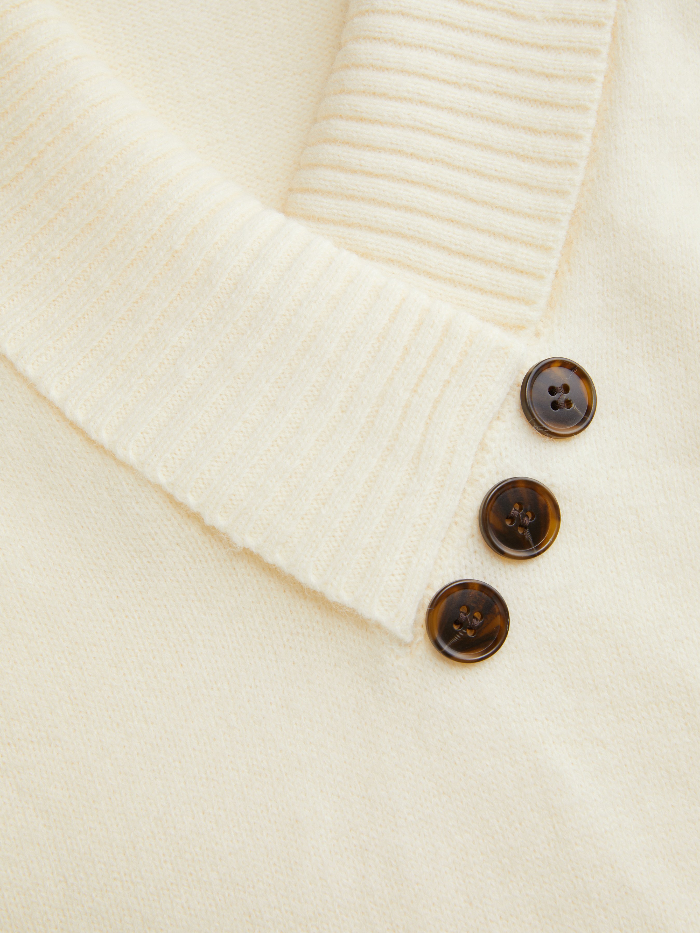 Knit Shawl V-neck Collar Button Detail Sweater — Cream