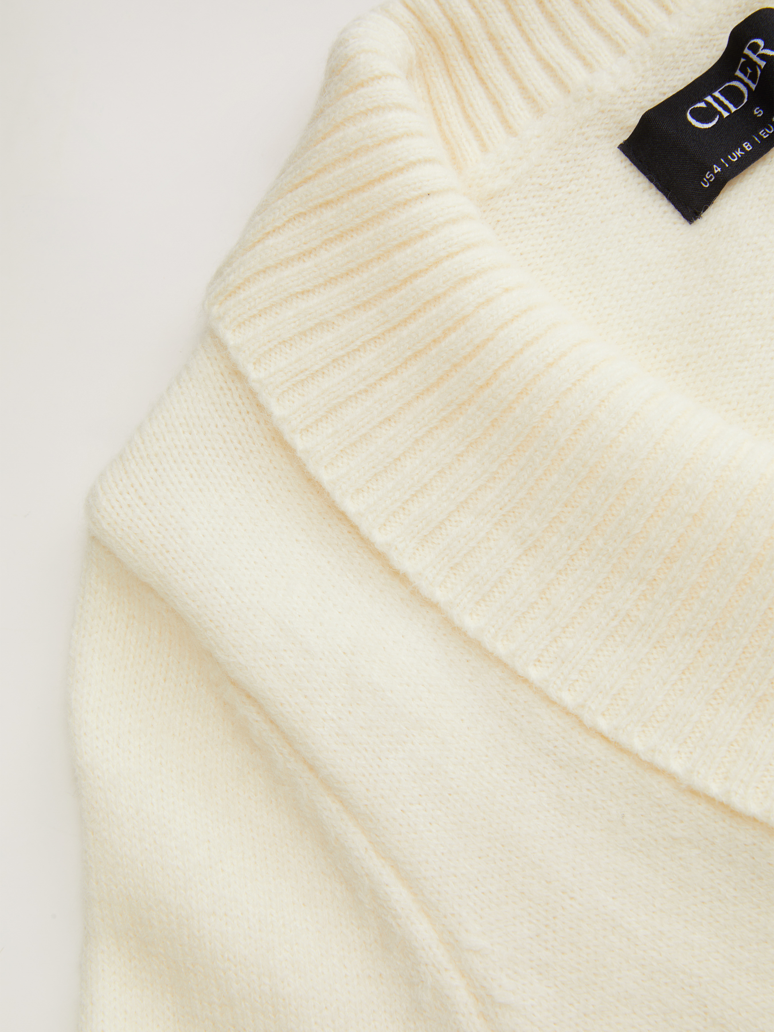 Knit Shawl V-neck Collar Button Detail Sweater — Cream