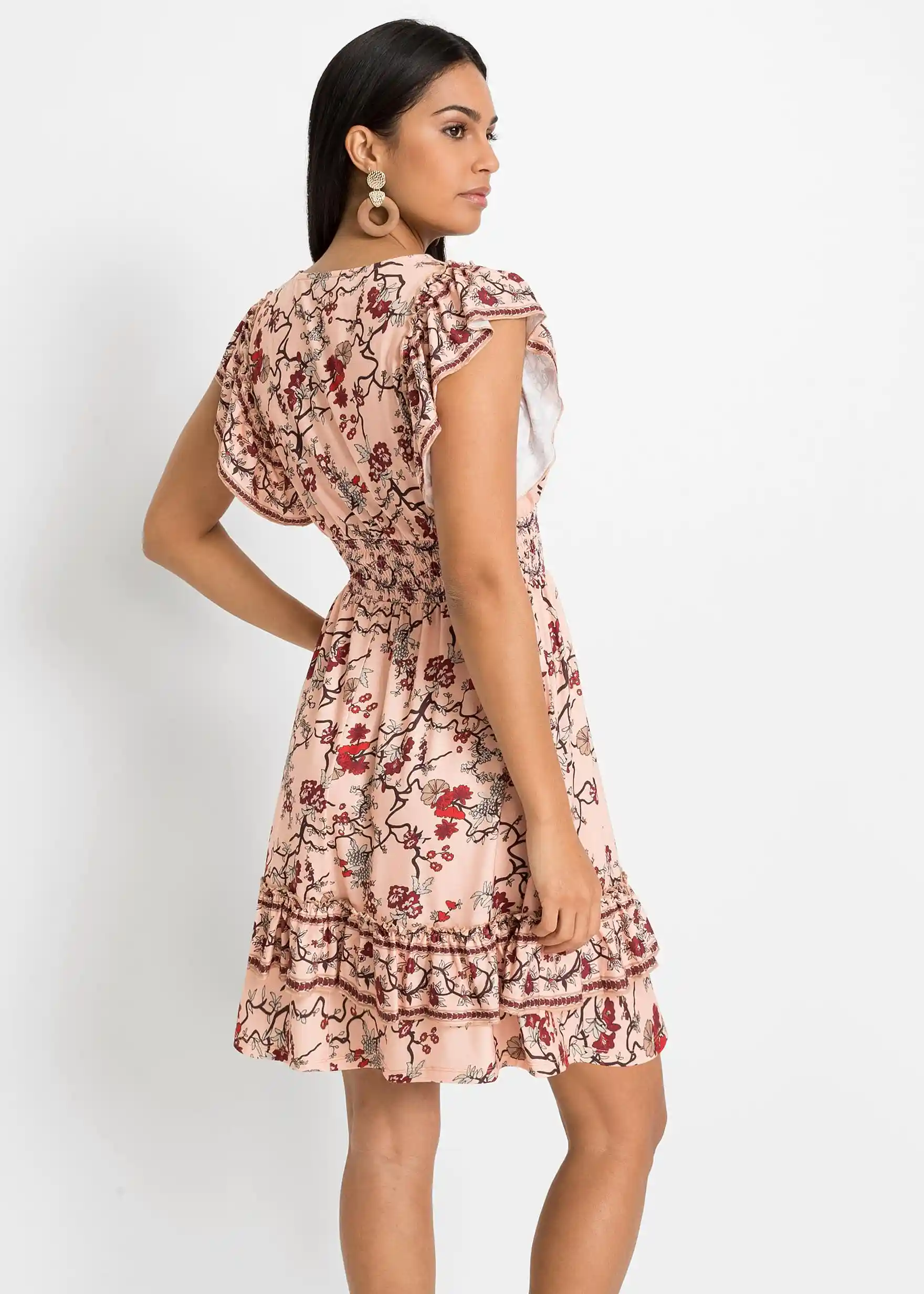 Jerseykleid mit Volant - apricot floral