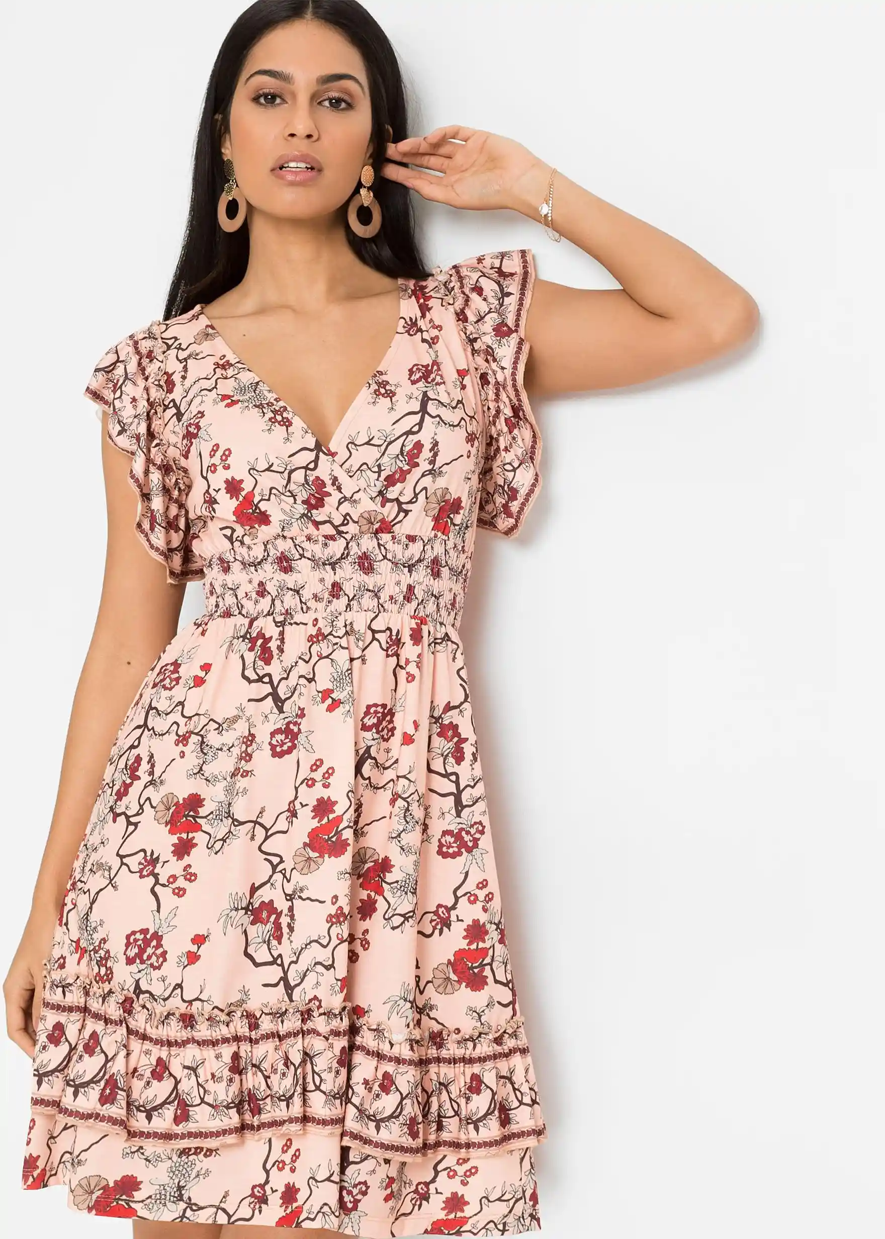 Jerseykleid mit Volant - apricot floral