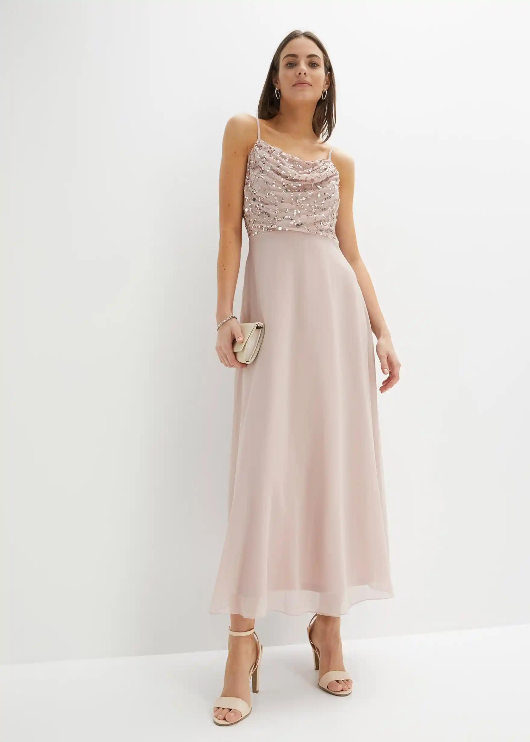 Trägerkleid mit Paillettenstickerei - hellrosa
