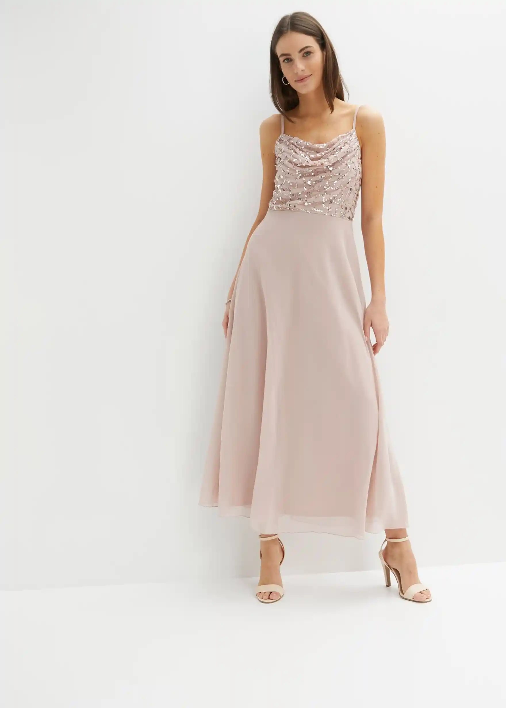 Trägerkleid mit Paillettenstickerei - hellrosa