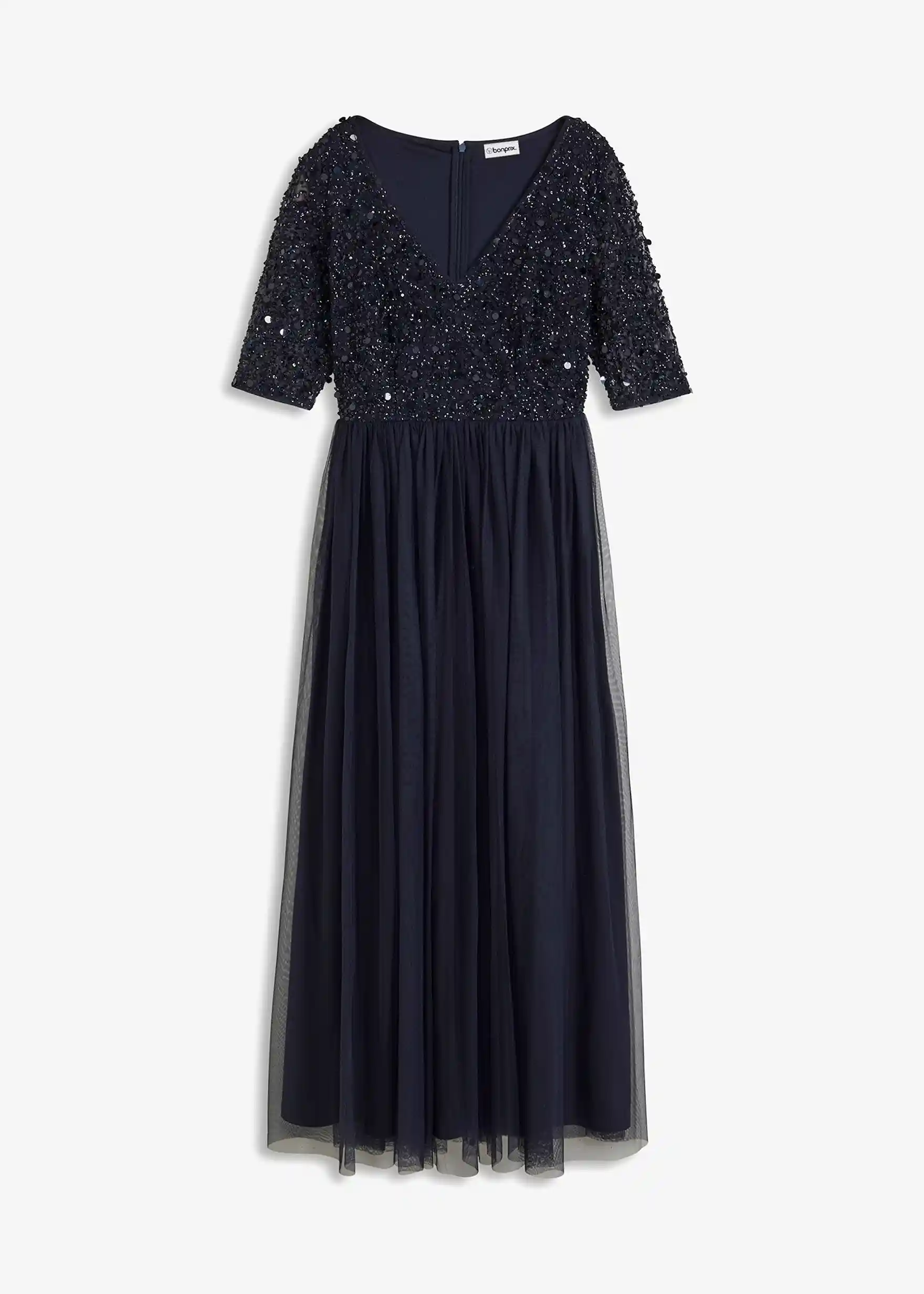 Abendkleid aus zartem Tüll mit Paillettenstickerei - dunkelblau