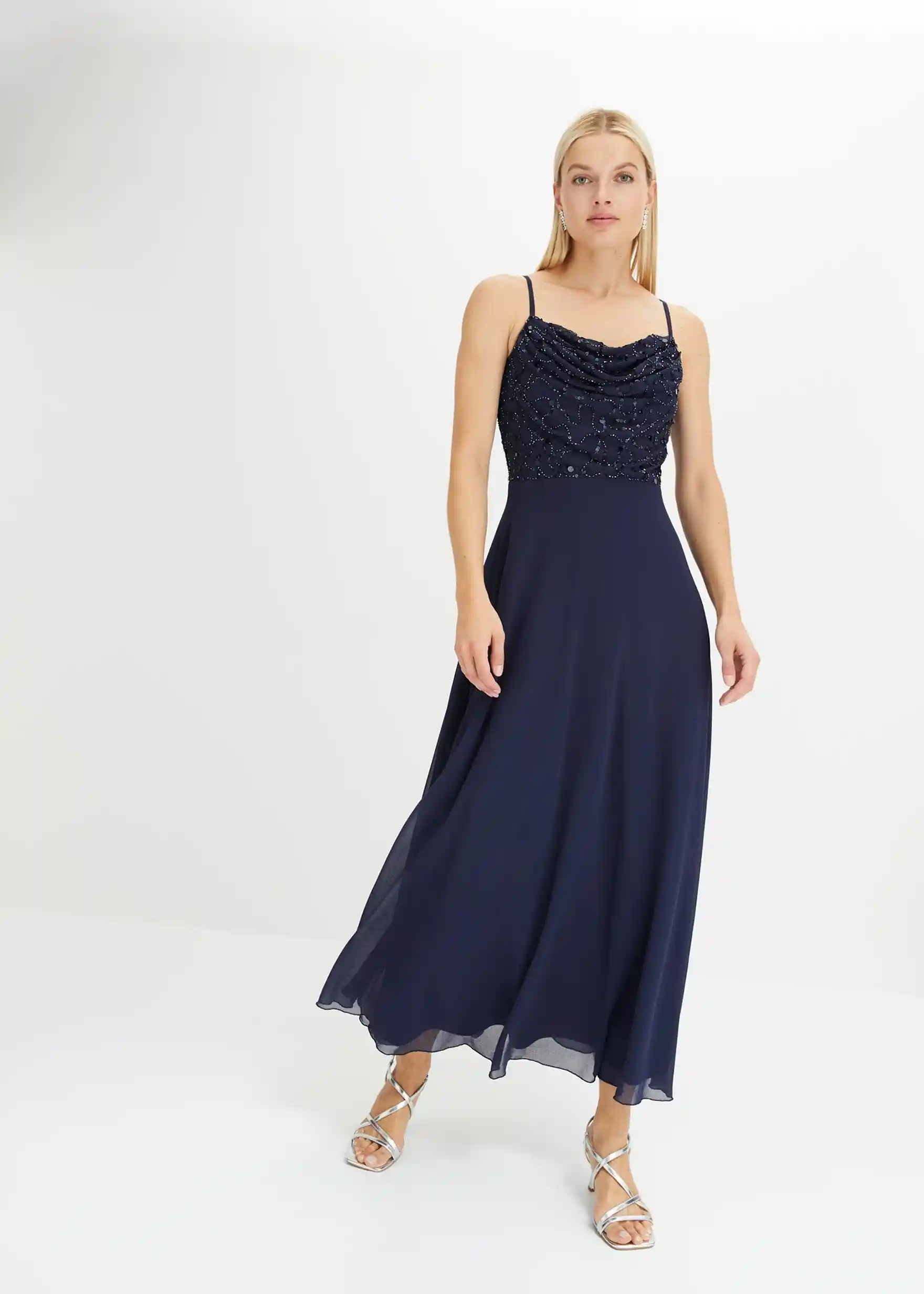 Trägerkleid mit Paillettenstickerei - dunkelblau