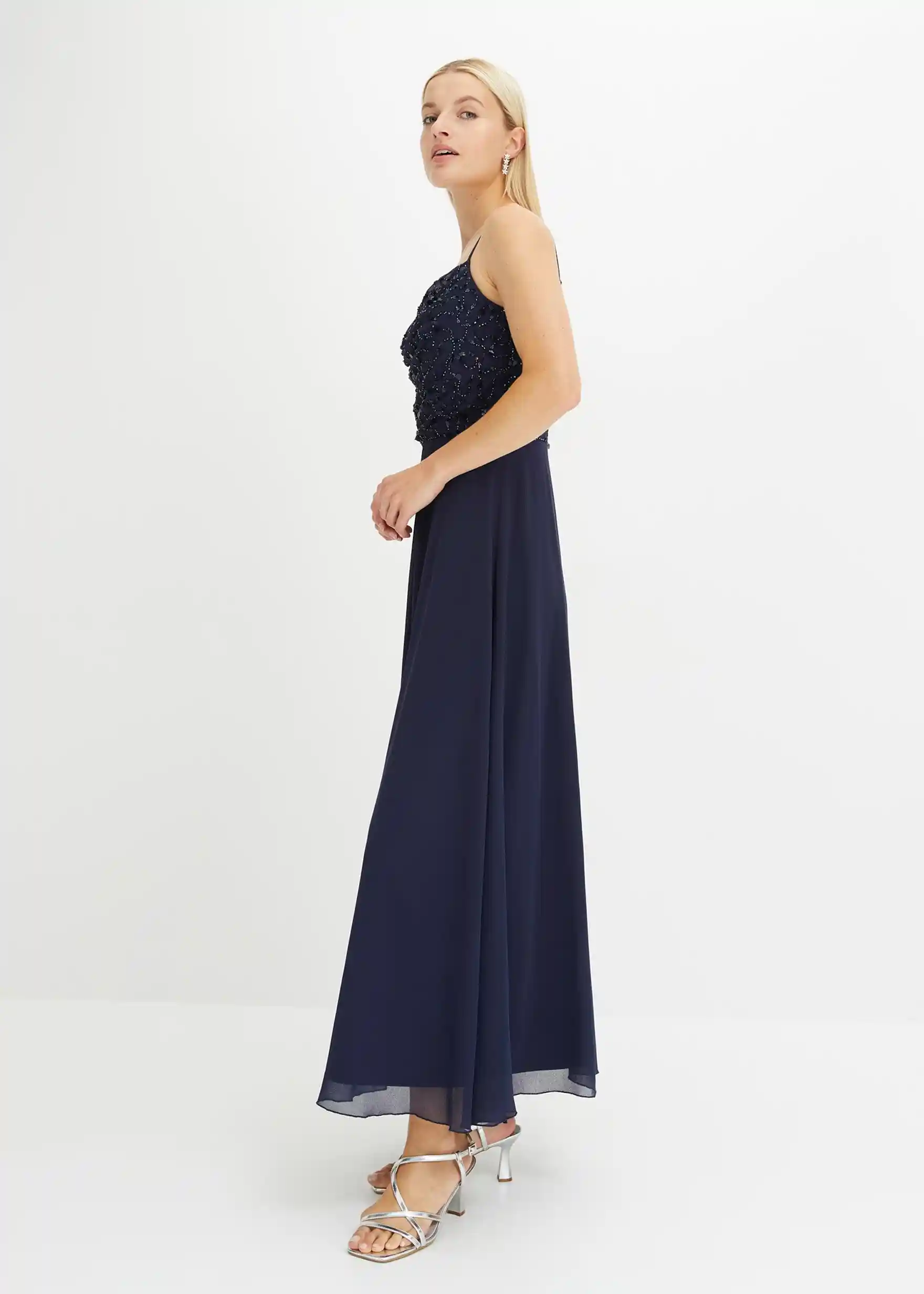 Trägerkleid mit Paillettenstickerei - dunkelblau