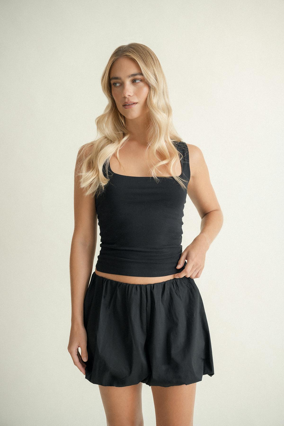 Square neck tank top - Black