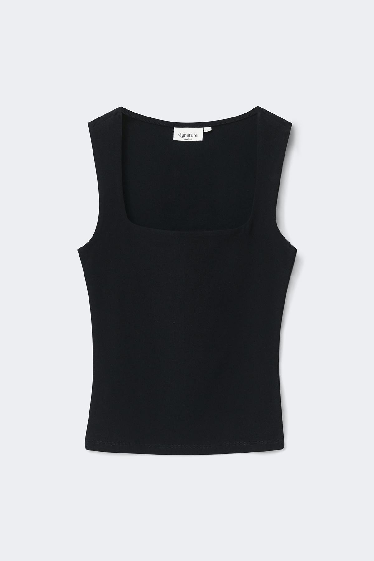 Square neck tank top - Black