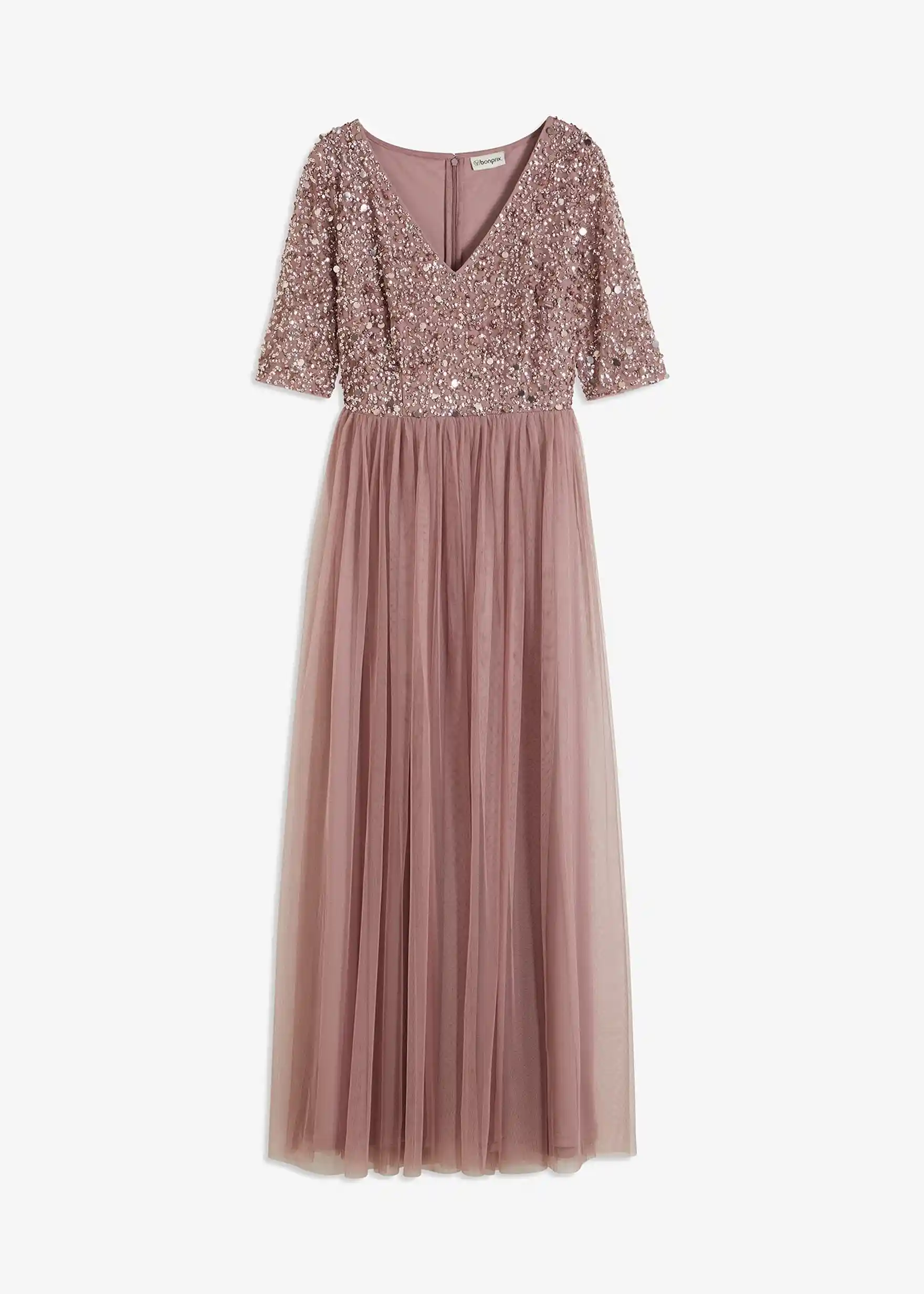 Abendkleid aus zartem Tüll mit Paillettenstickerei - rosenholz