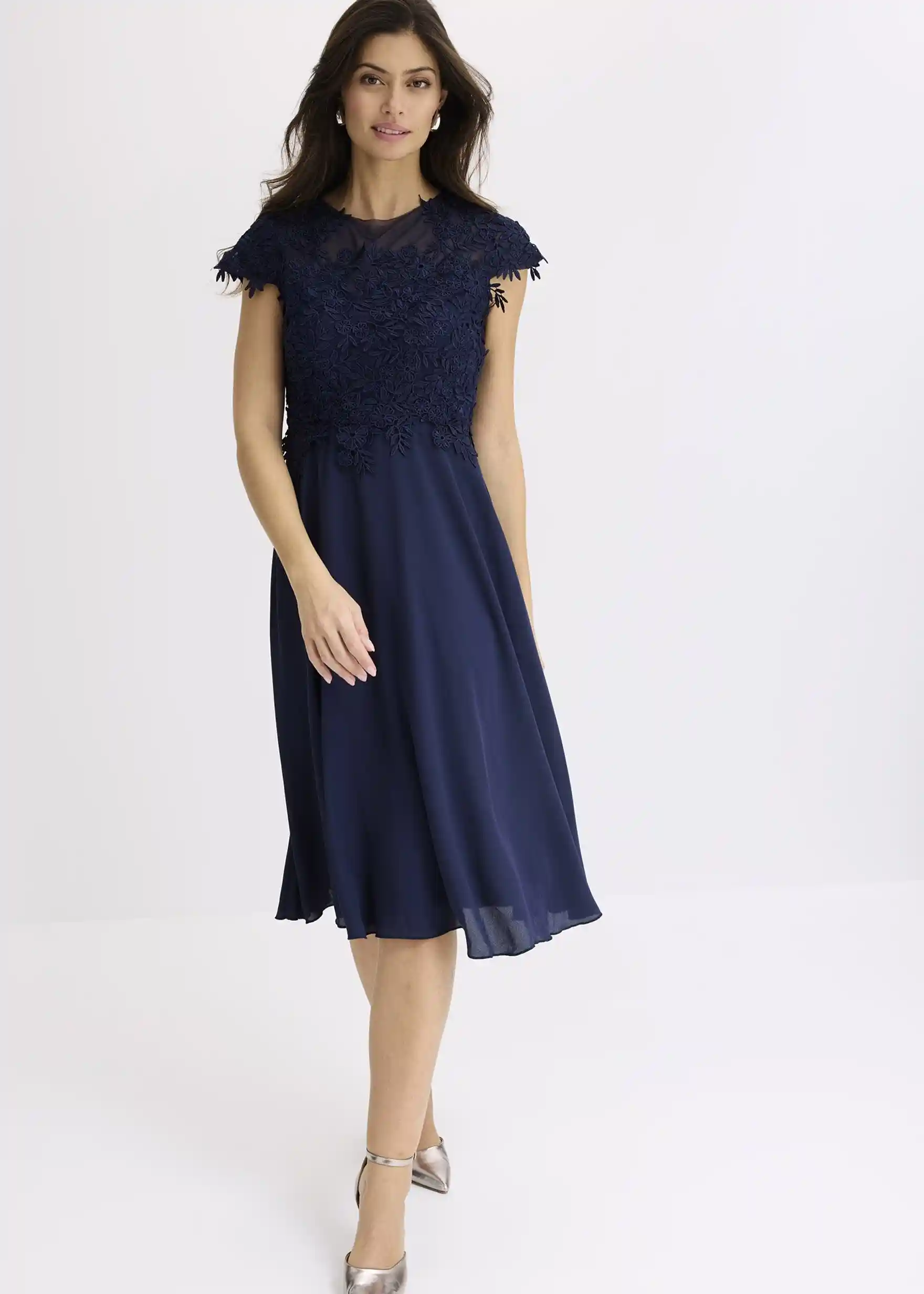 Midikleid aus zartem Tüll mit Spitze - dunkelblau