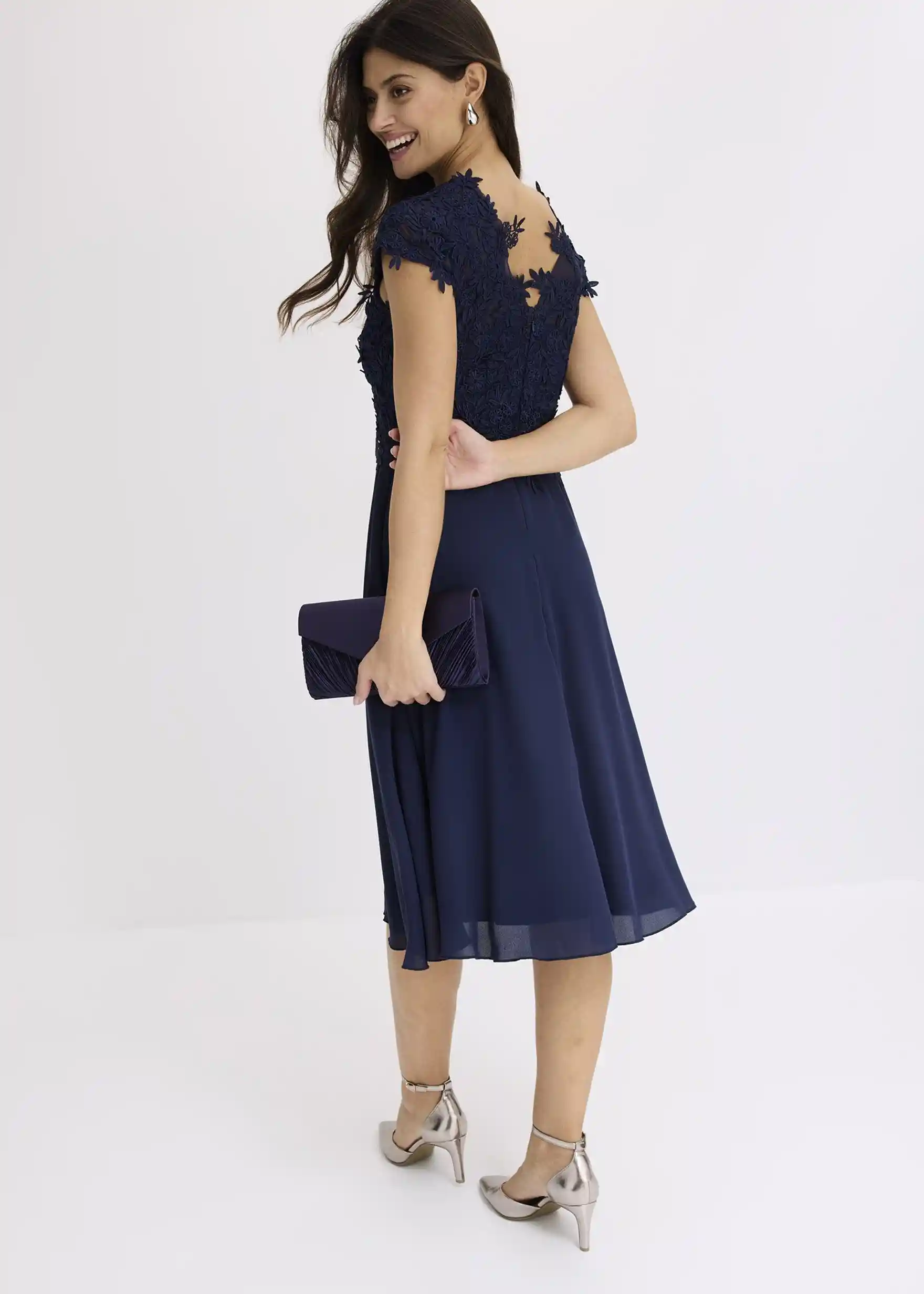 Midikleid aus zartem Tüll mit Spitze - dunkelblau
