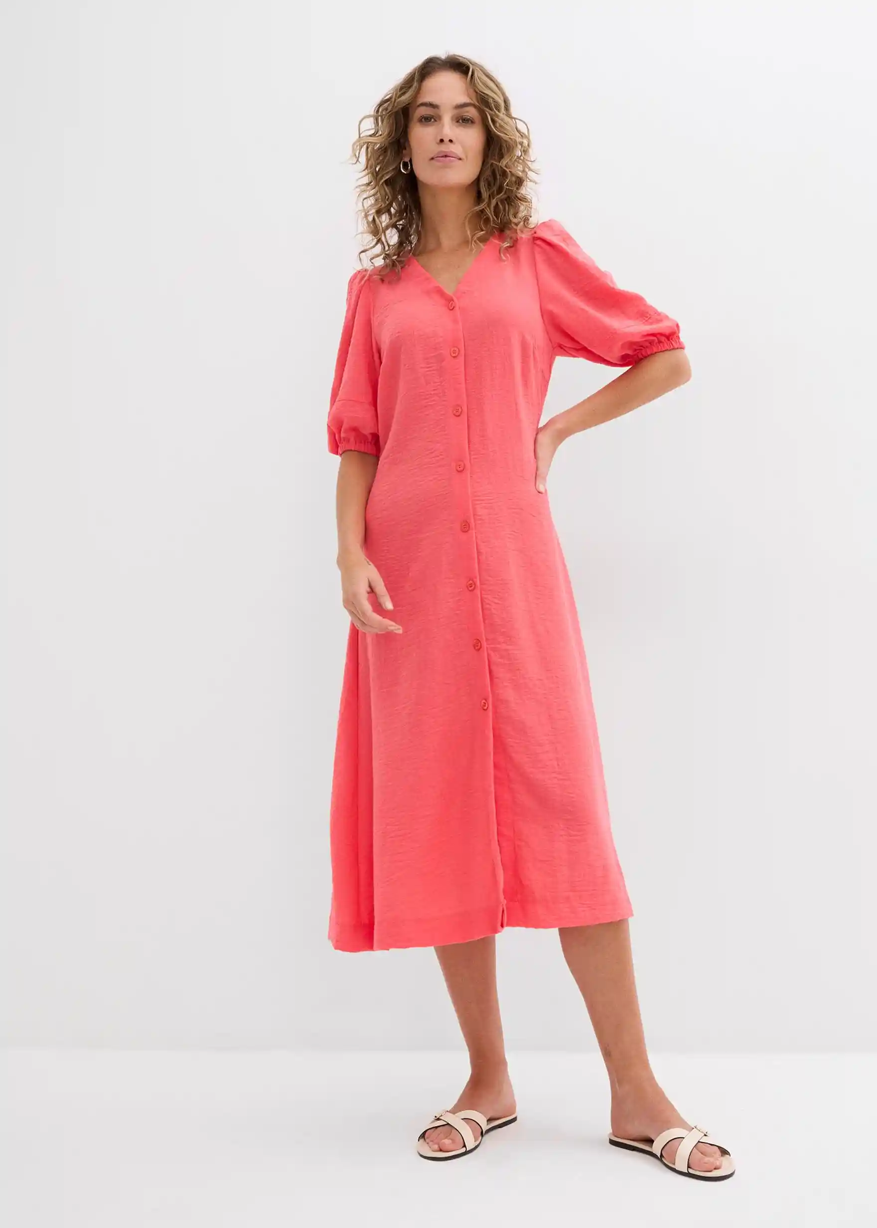 Midikleid mit Puffärmeln - paradiespink