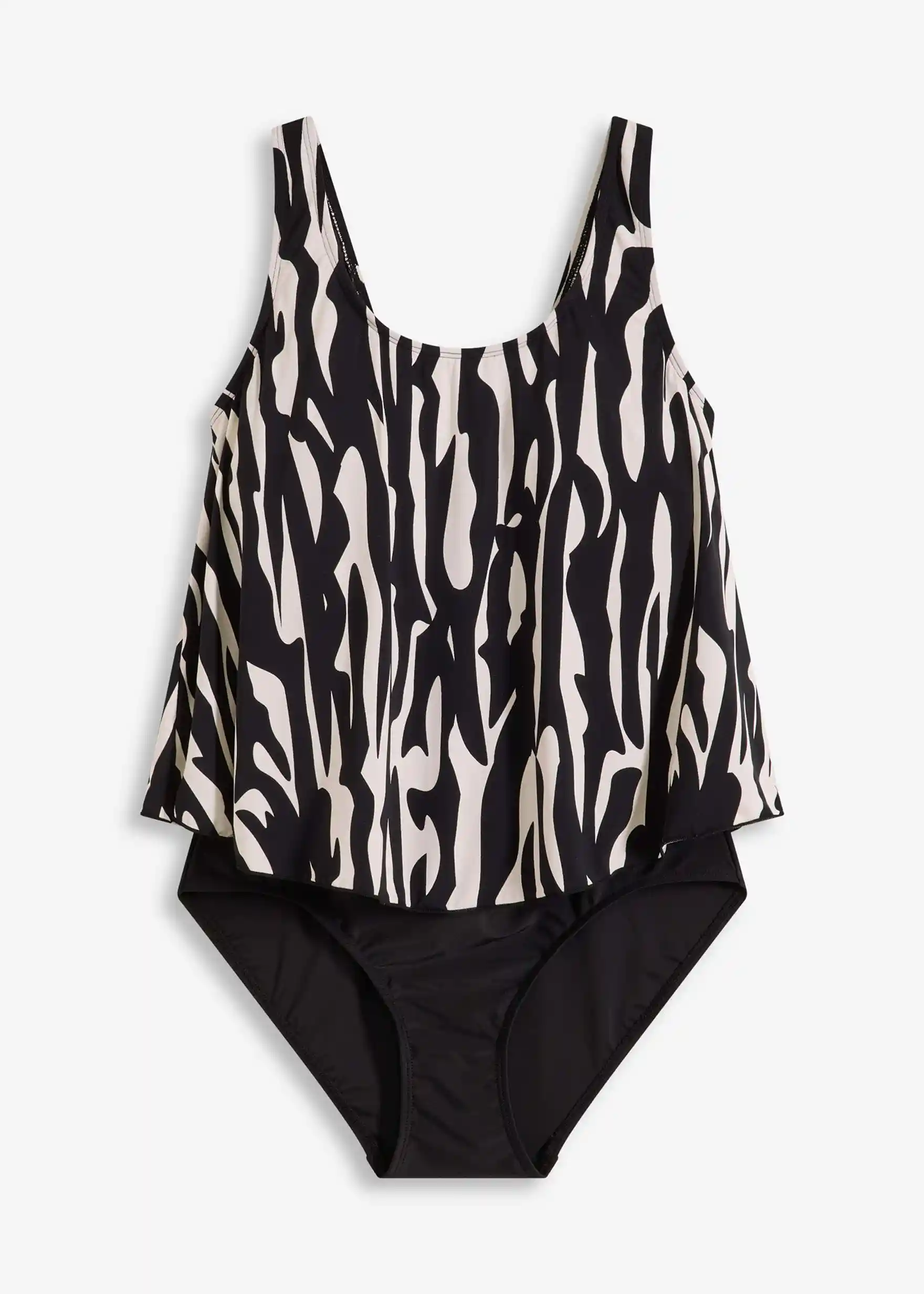 Badeanzug in Tankini-Optik - naturbeige/schwarz bedruckt