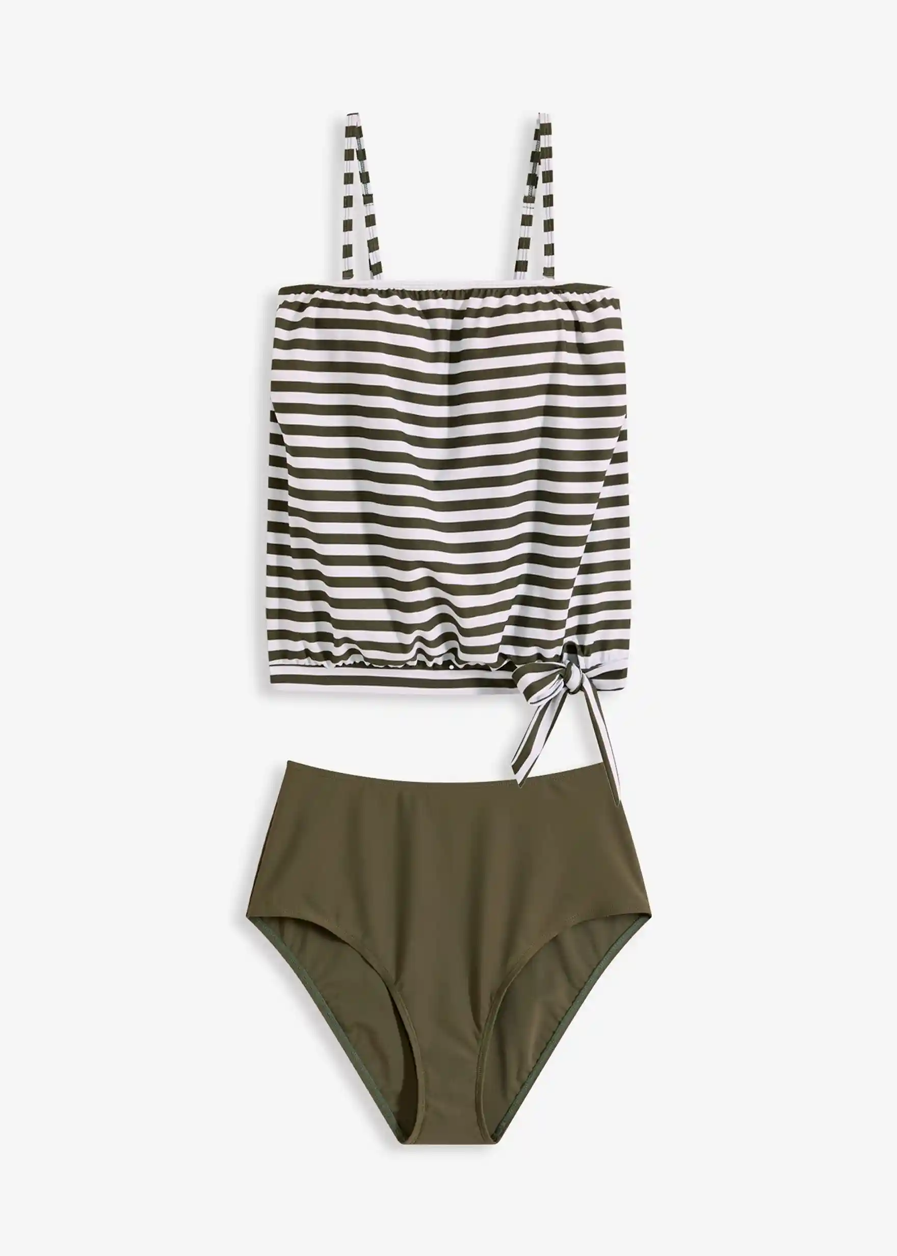 Oversize-Tankini mit abnehmbaren Trägern (2-tlg.Set) - dunkeloliv/weiß gestreift