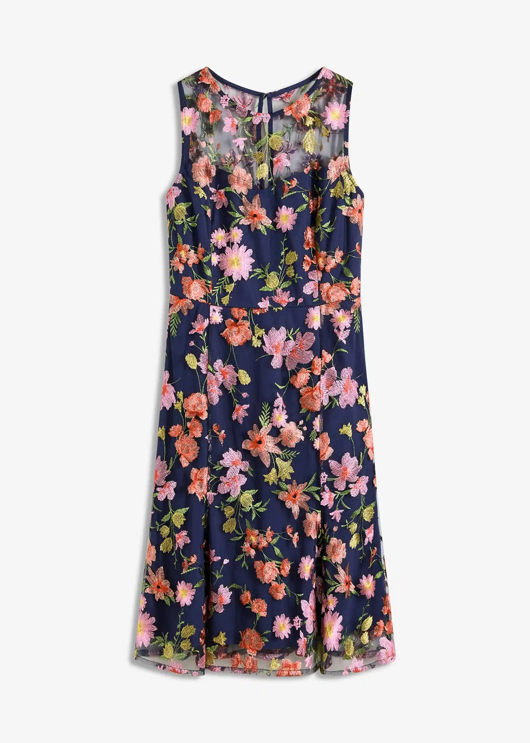 Midikleid mit floraler Stickerei - dunkelblau geblümt