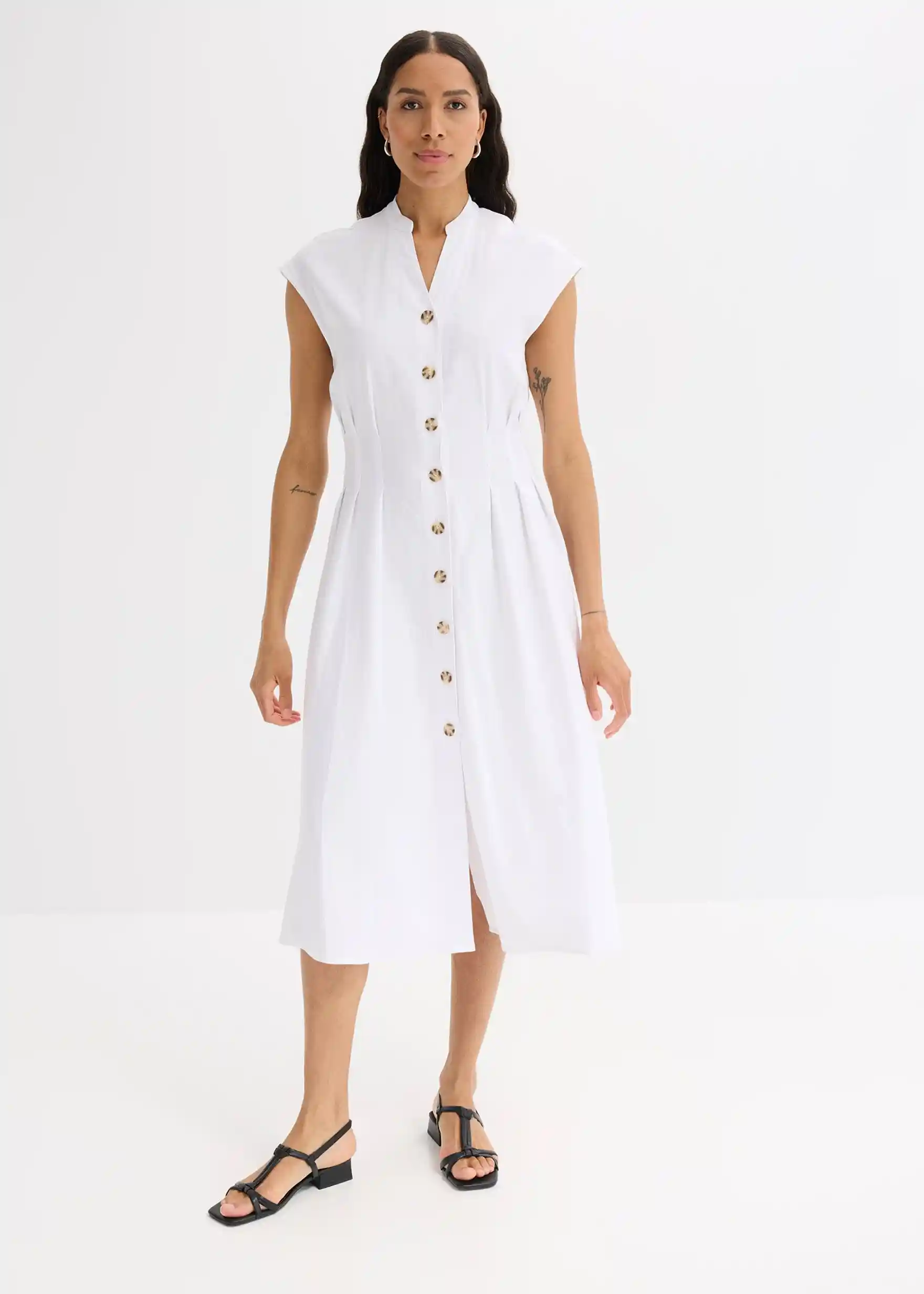 Midikleid aus leichtem Leinen-Mix - weiß