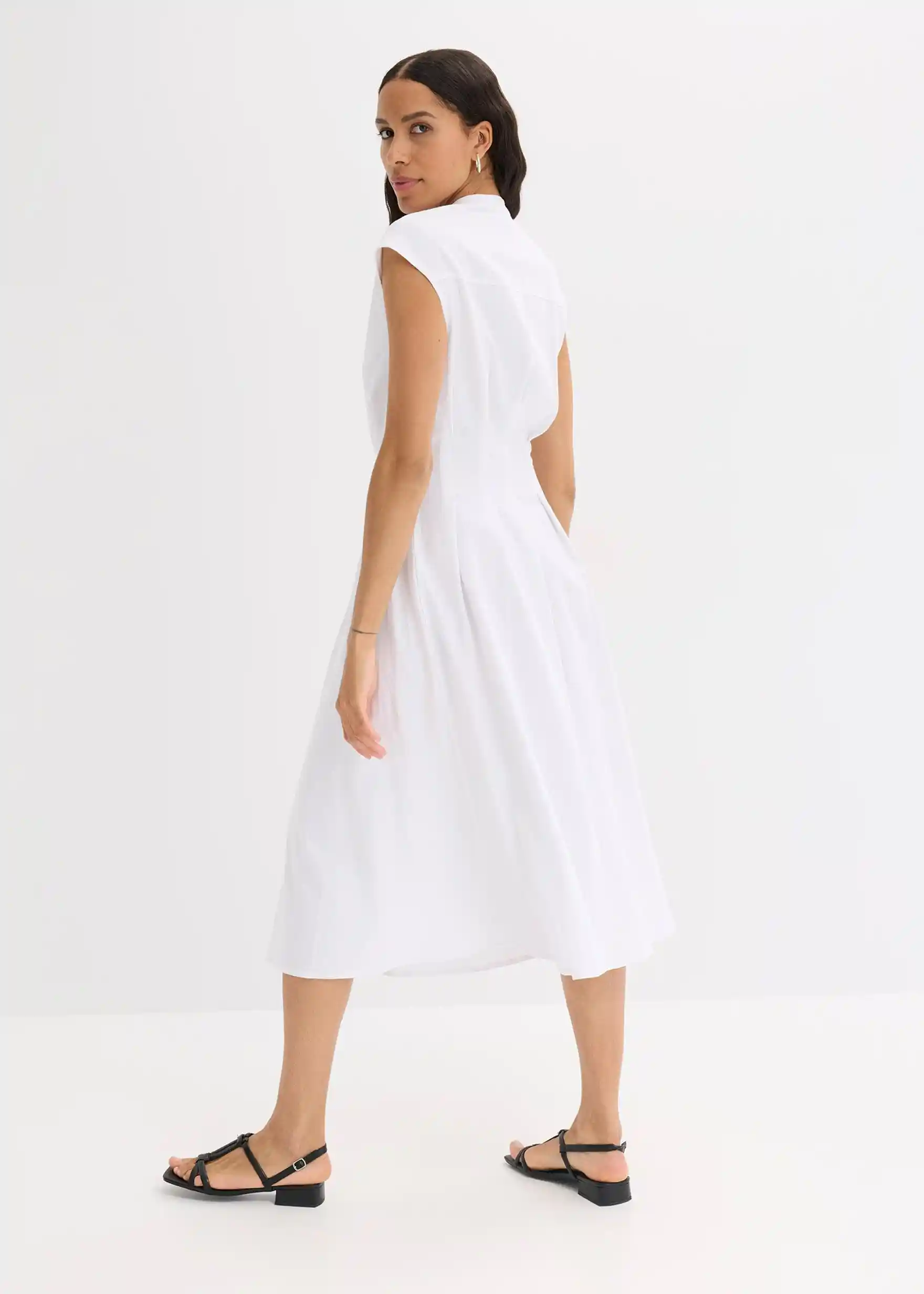 Midikleid aus leichtem Leinen-Mix - weiß