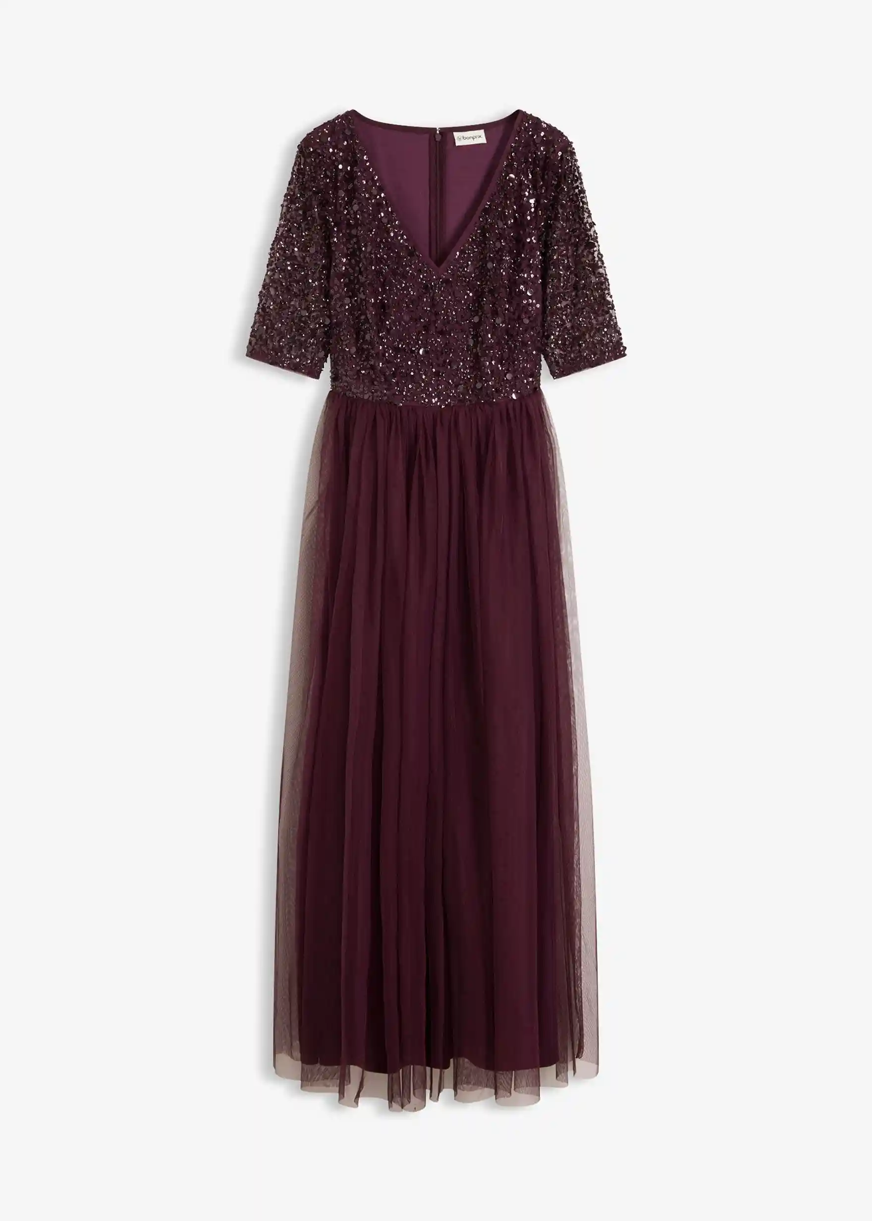 Abendkleid aus zartem Tüll mit Paillettenstickerei - weinrot