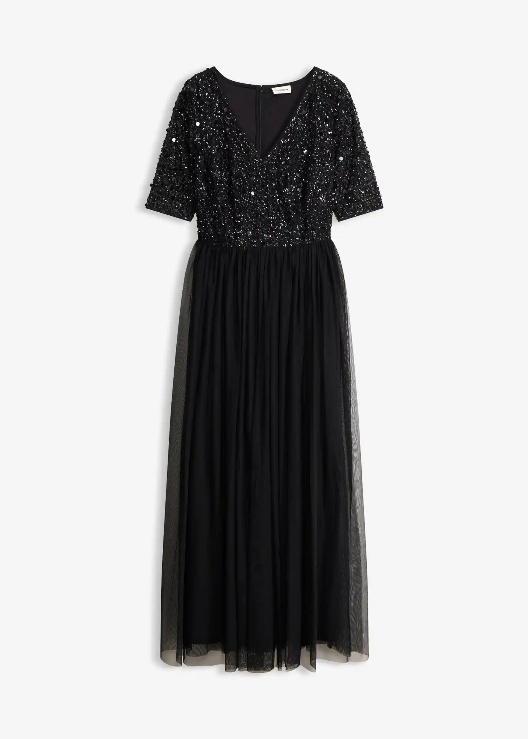 Abendkleid aus zartem Tüll mit Paillettenstickerei - schwarz