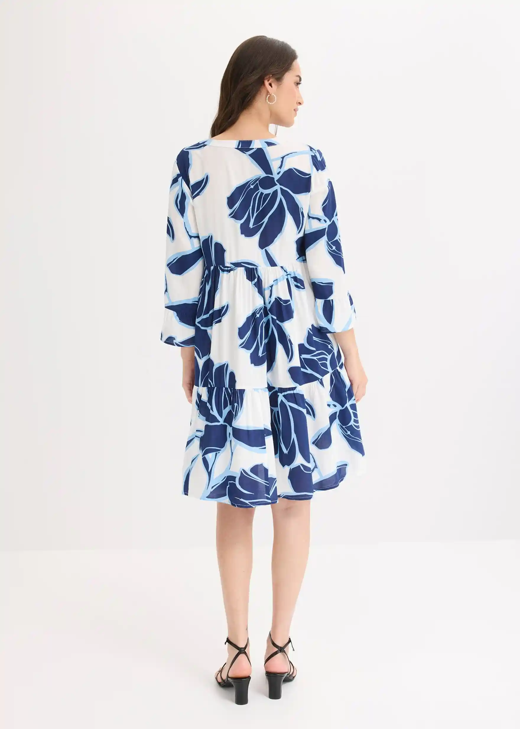 Tunika-Kleid aus fließender Viskose - weiß/blau floral