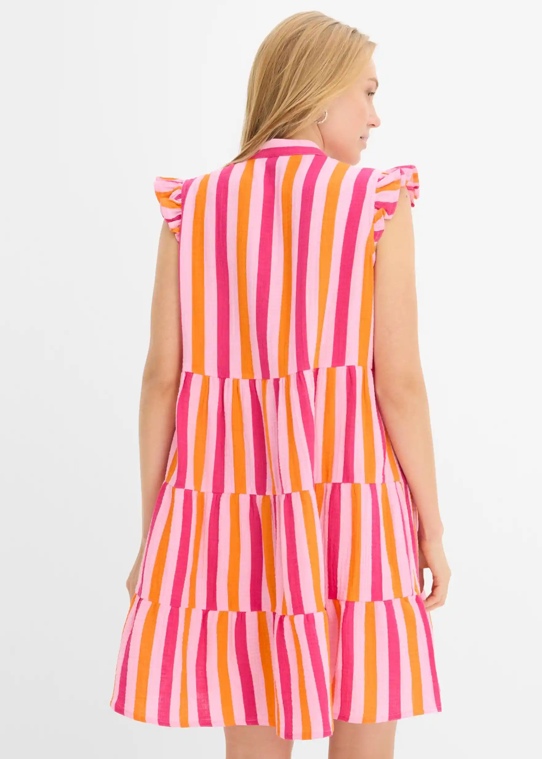 Musselin-Tunikakleid aus reiner Baumwolle - rosa/pinklady/leuchtorange längs gestreift