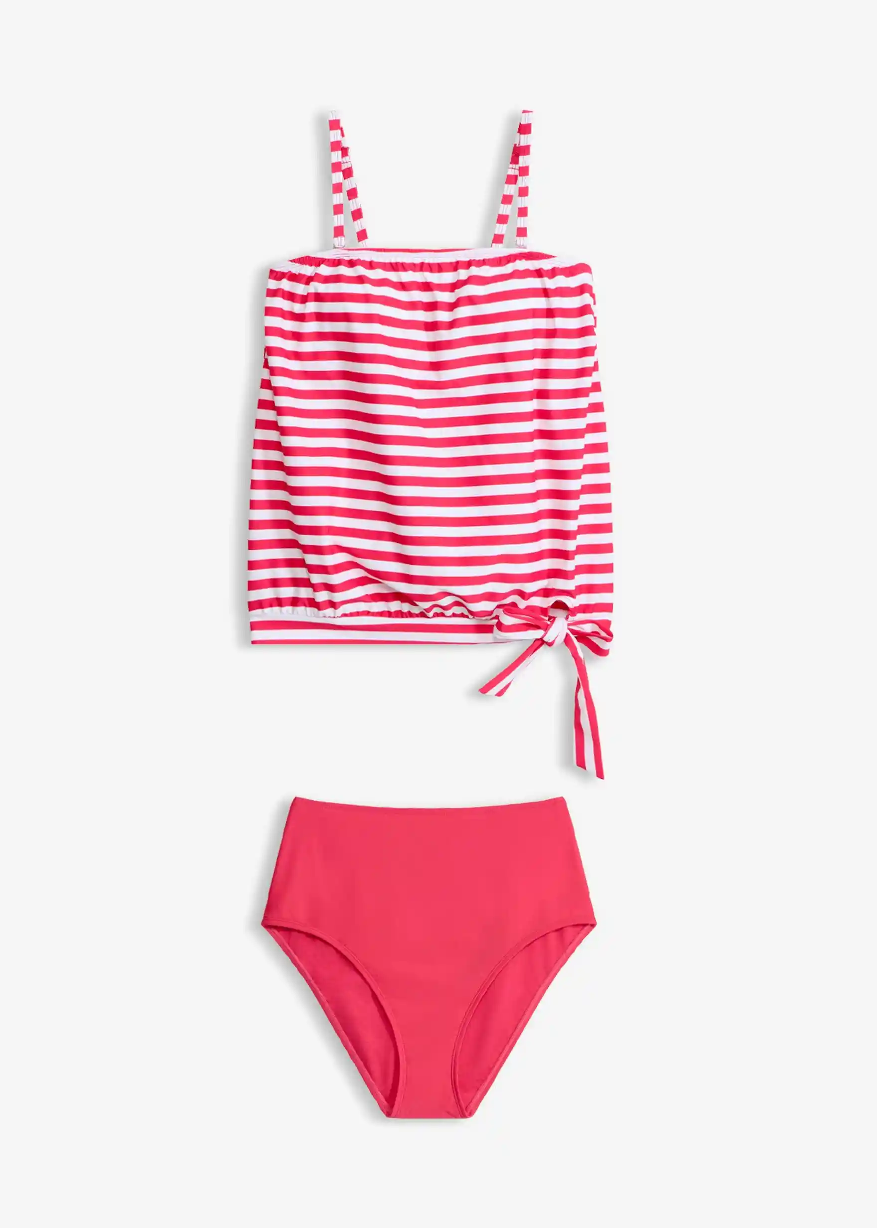 Oversize-Tankini mit abnehmbaren Trägern (2-tlg.Set) - himbeere/weiß gestreift