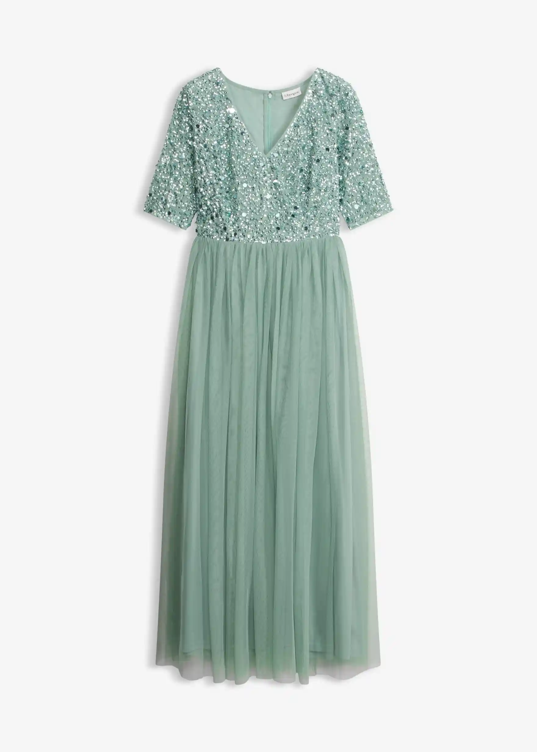 Abendkleid aus zartem Tüll mit Paillettenstickerei - pastellgrün