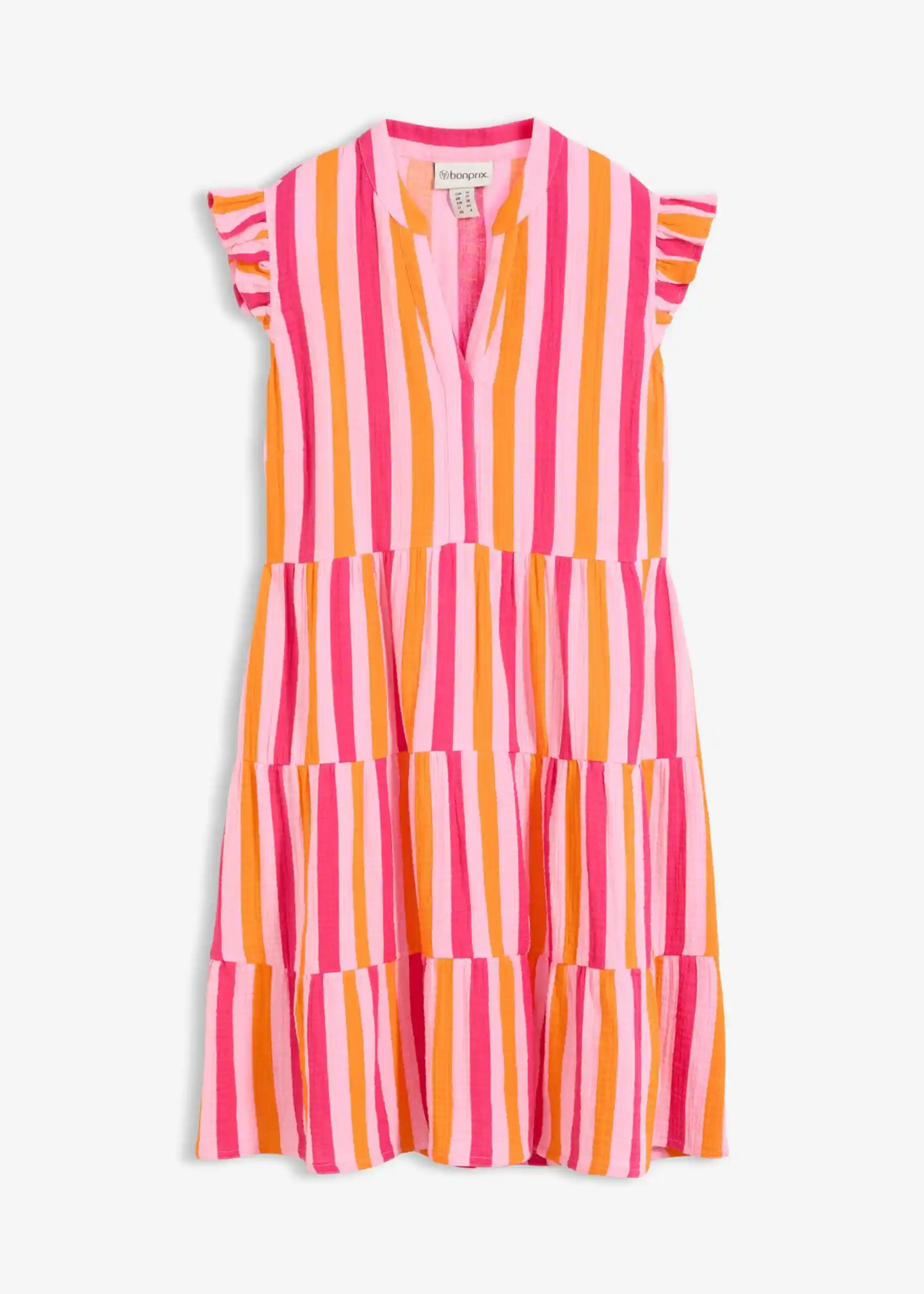 Musselin-Tunikakleid aus reiner Baumwolle - rosa/pinklady/leuchtorange längs gestreift