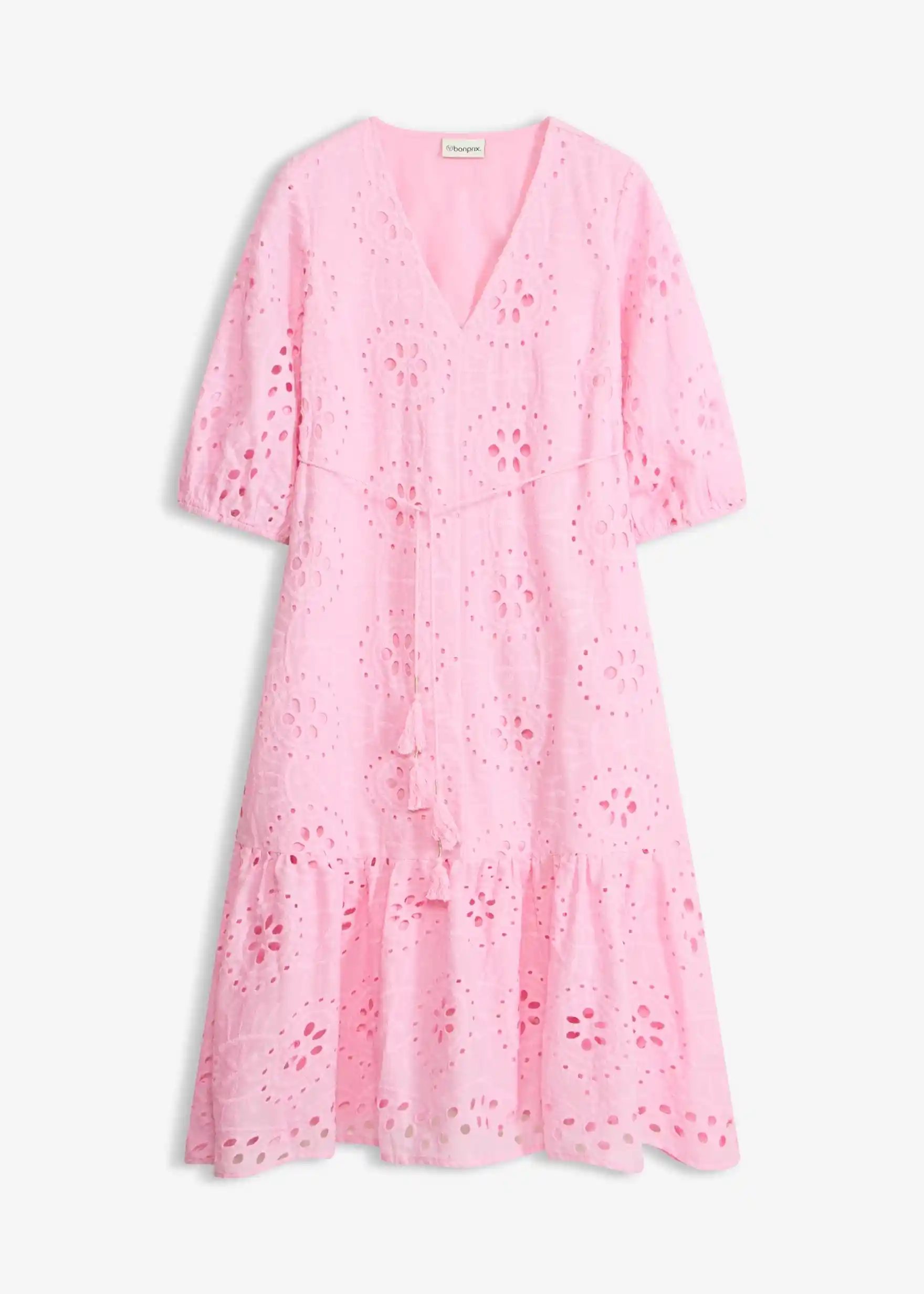 Midikleid aus reiner Baumwolle mit Lochstickerei - rosa