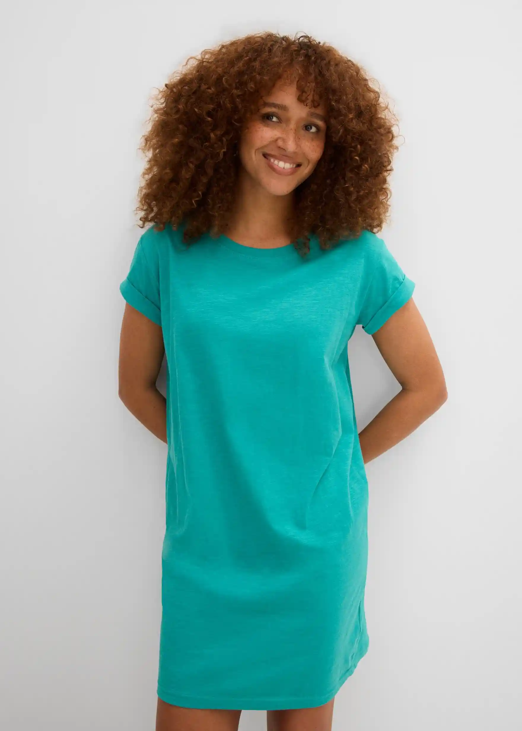 Shirtkleid aus reiner Bio-Baumwolle - matttürkis