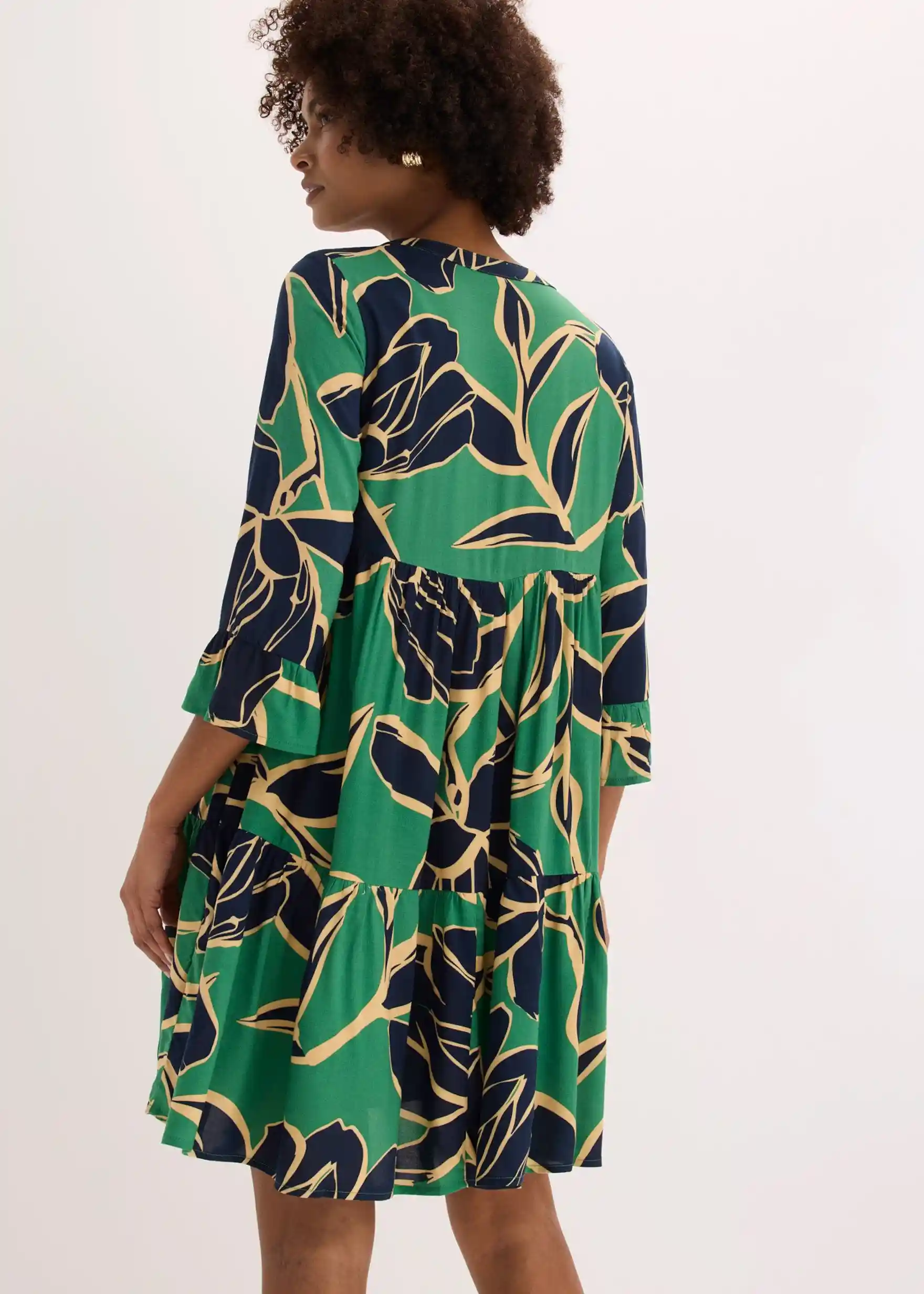 Tunika-Kleid aus fließender Viskose - opalgrün / dunkelblau floral