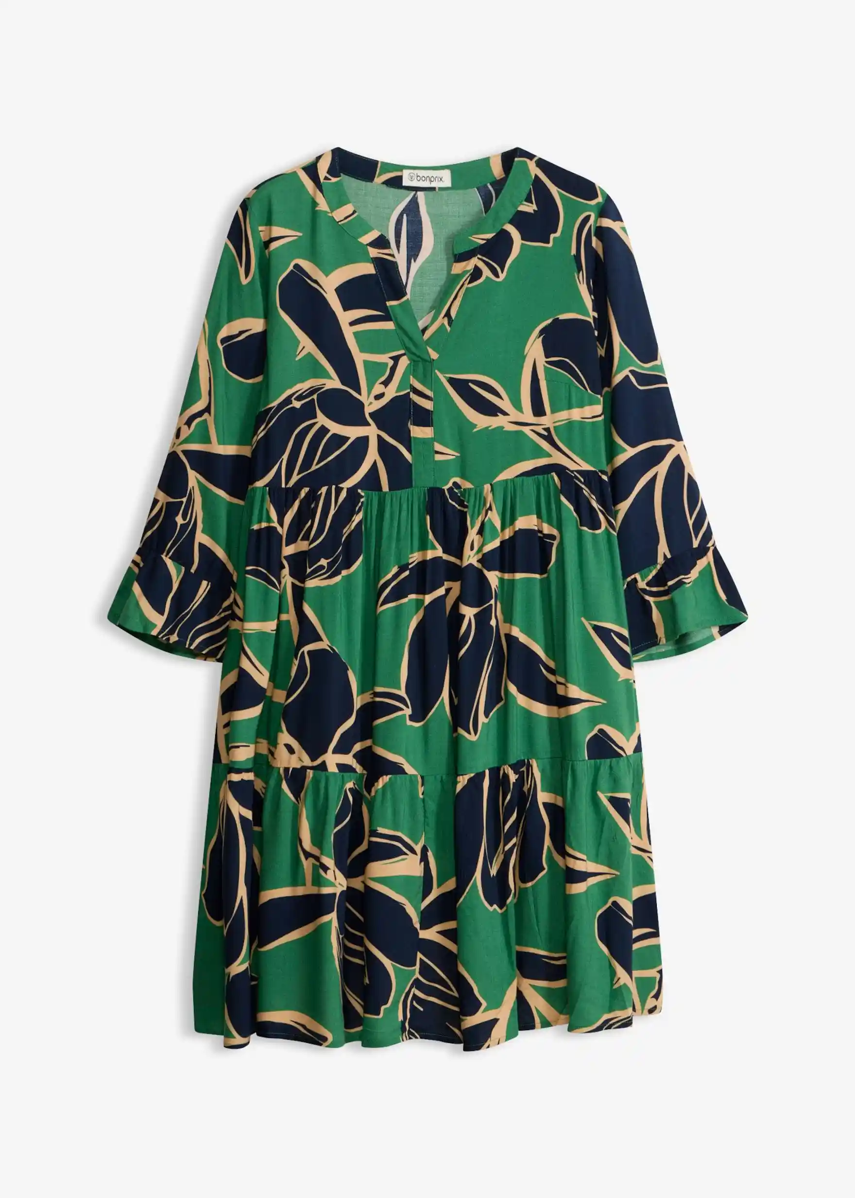 Tunika-Kleid aus fließender Viskose - opalgrün / dunkelblau floral