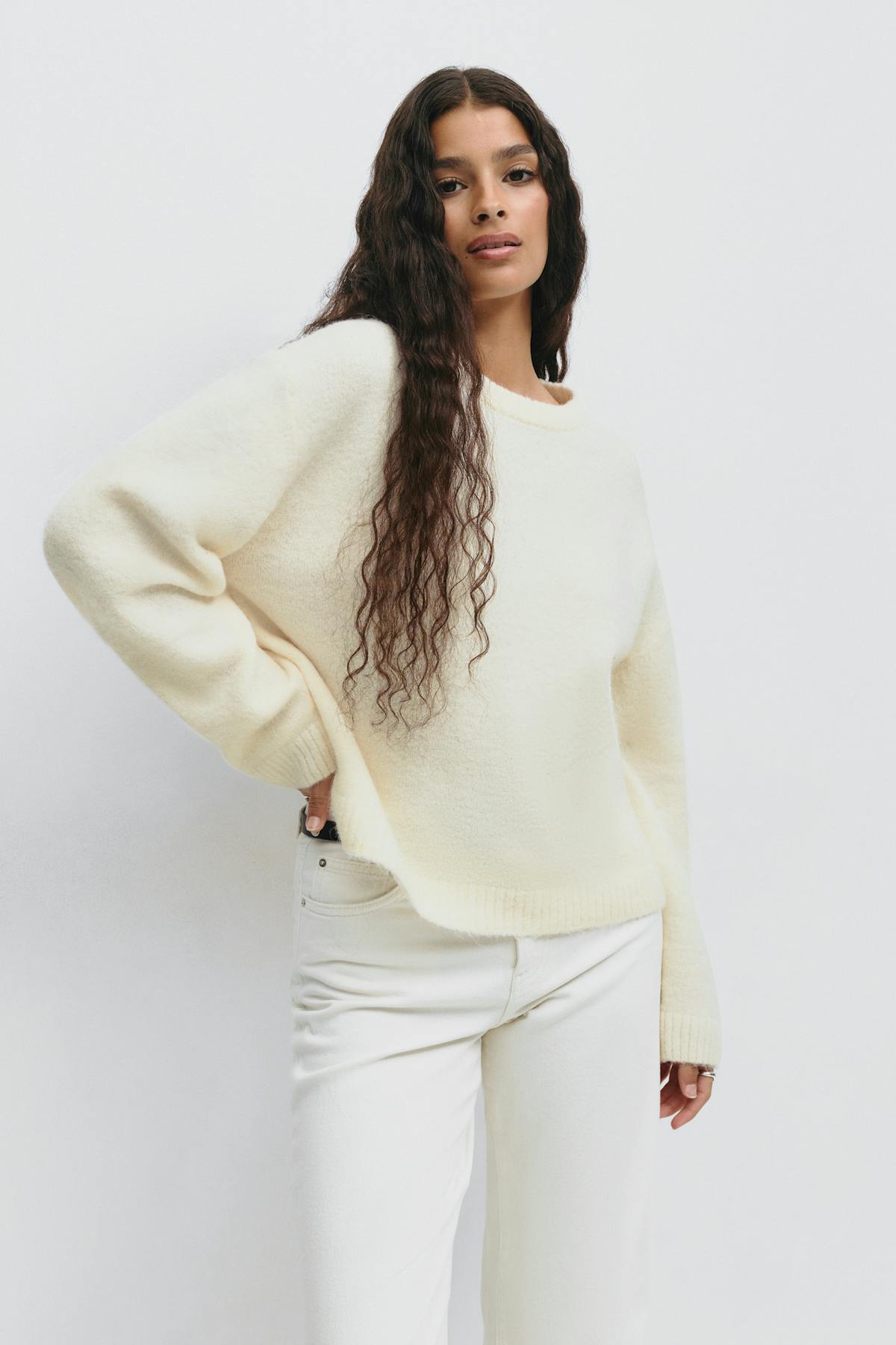 Crew neck knitted sweater - White